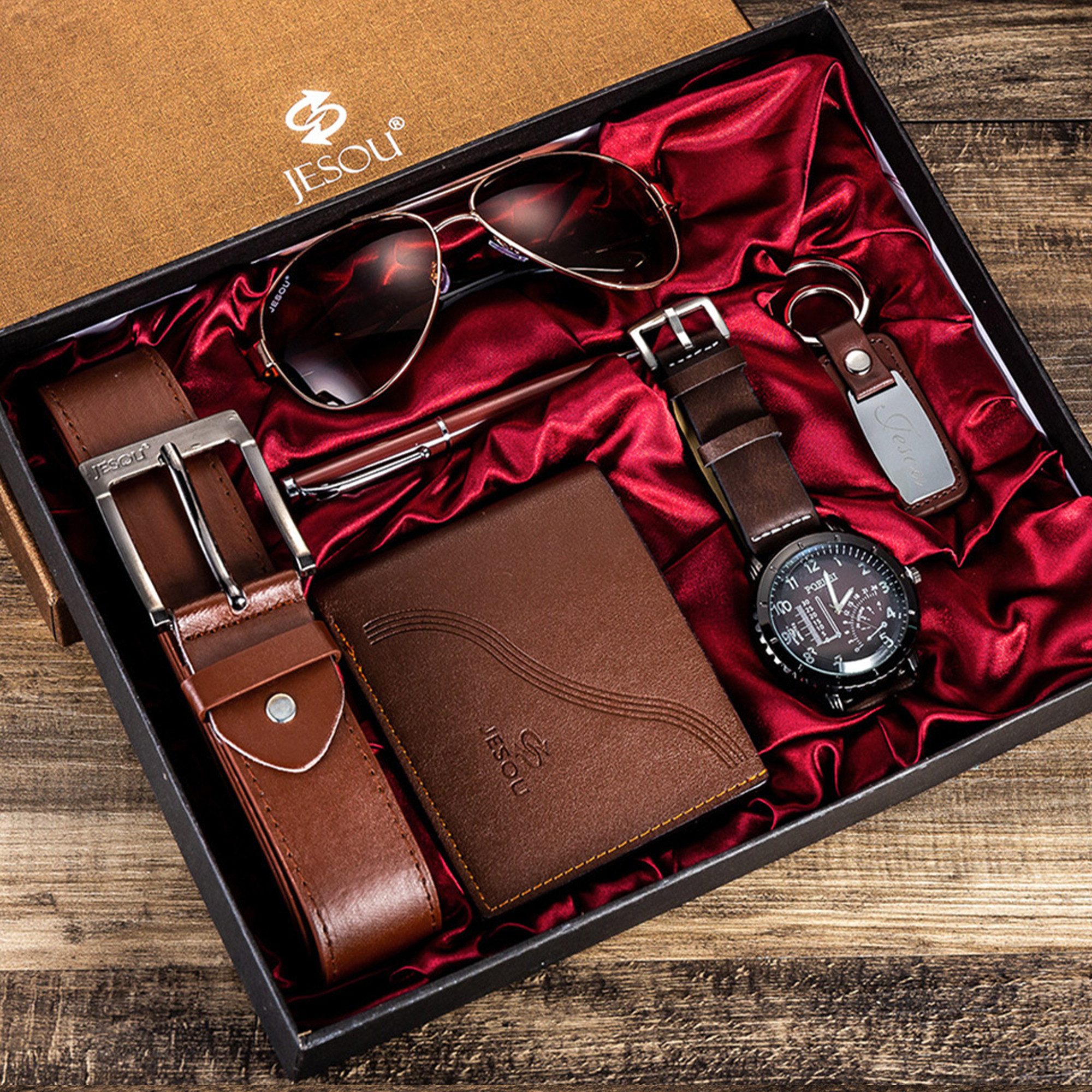 Geldbörse 6PCS Geschenk für Männer Gürtel Set(Geburtstag Geschenke)