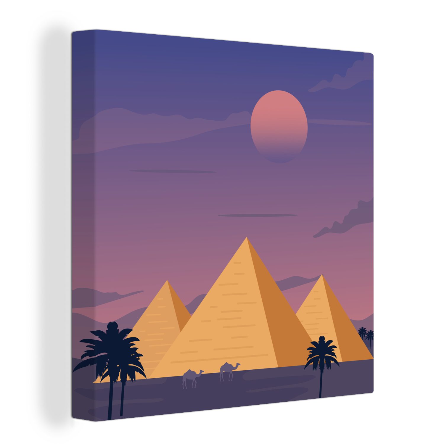 OneMillionCanvasses® Leinwandbild Illustration der Pyramiden von Gizeh am Abend, (1 St), Leinwand Bilder für Wohnzimmer Schlafzimmer