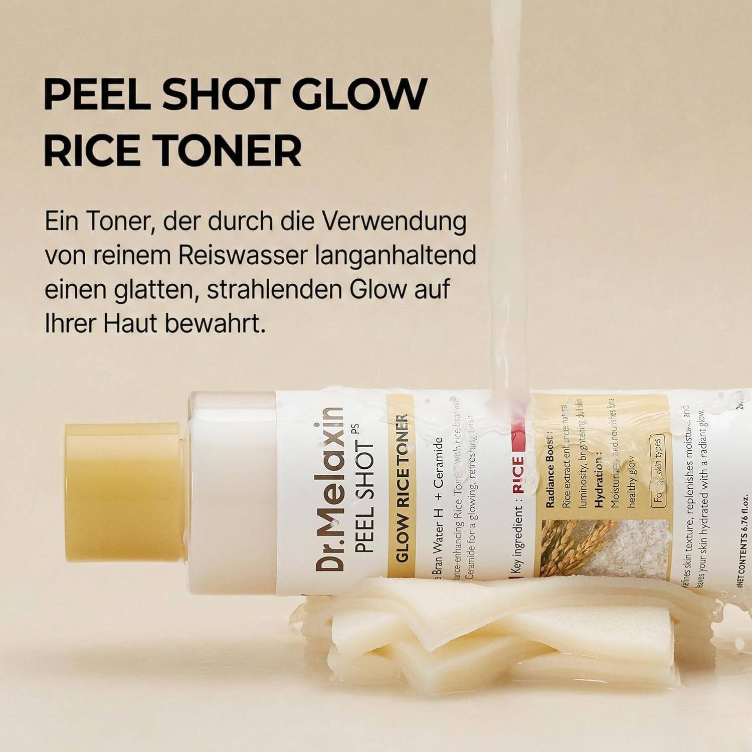 Dr.Melaxin Toner Peel Shot Glow White Rice Toner 200ml – aufhellendes Gesichtswasser mit Reiskleiewasser, Niacinamid & Hyaluron – Glow White, Rice Toner für ebenmäßigen Hautton