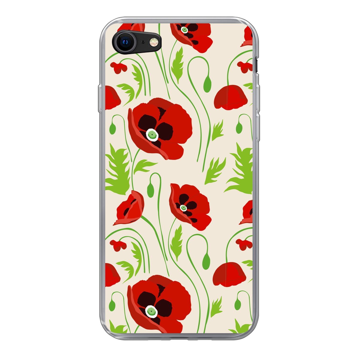 MuchoWow Handyhülle für Apple iPhone 7 Blumen - Mohn - Muster, Smartphone-Bumper, Print, Handy Schutzhülle Dünn