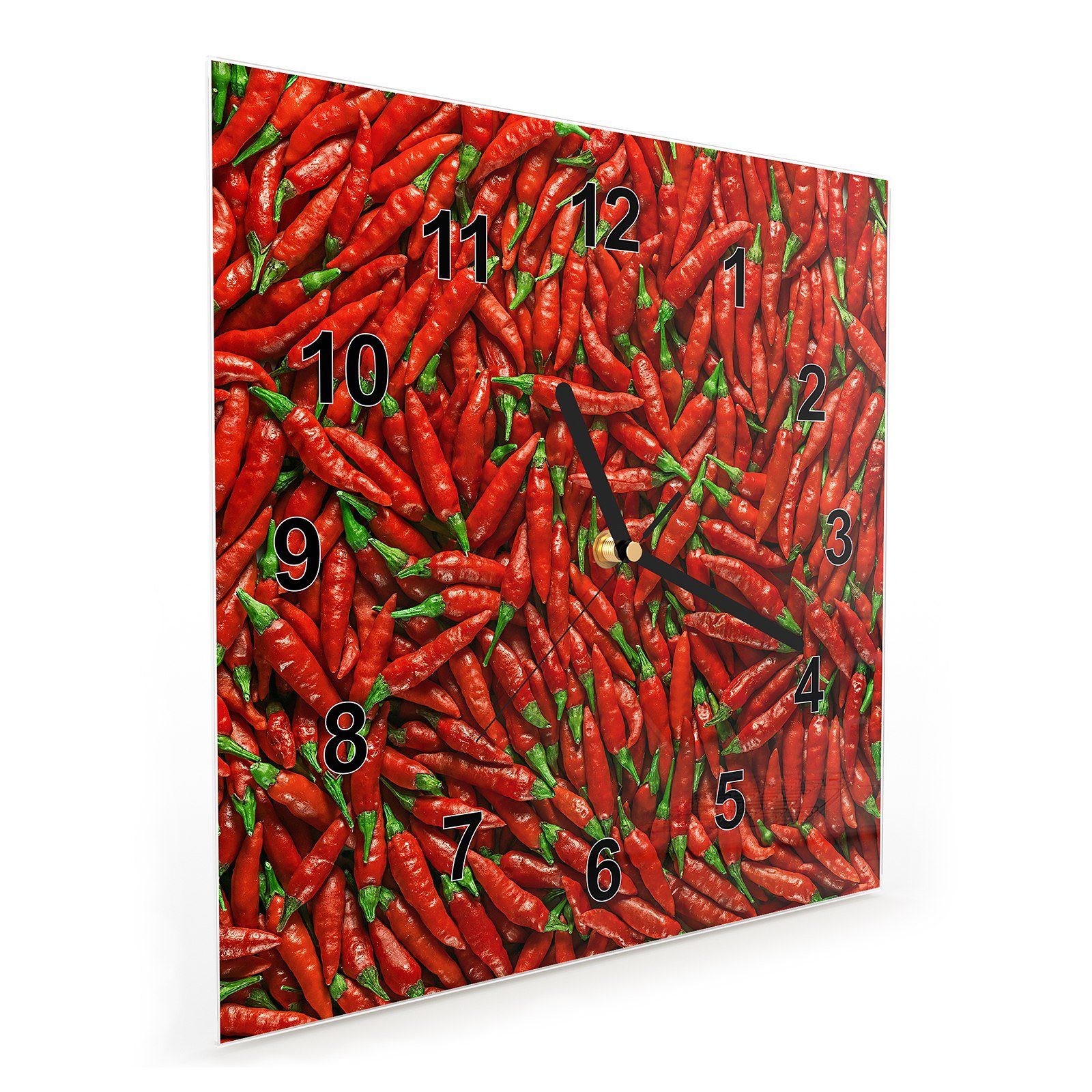 Chilischoten Beet cm 30 Motiv Glasuhr Wanduhr Größe mit Wanduhr aus 30 x Wandkunst Primedeco