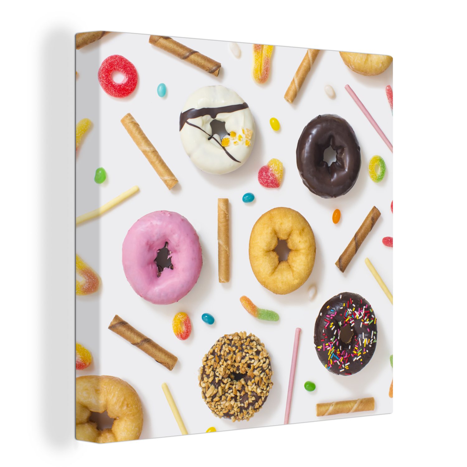 OneMillionCanvasses® Leinwandbild Donuts, Süßigkeiten und Kekse, (1 St), Leinwand Bilder für Wohnzimmer Schlafzimmer