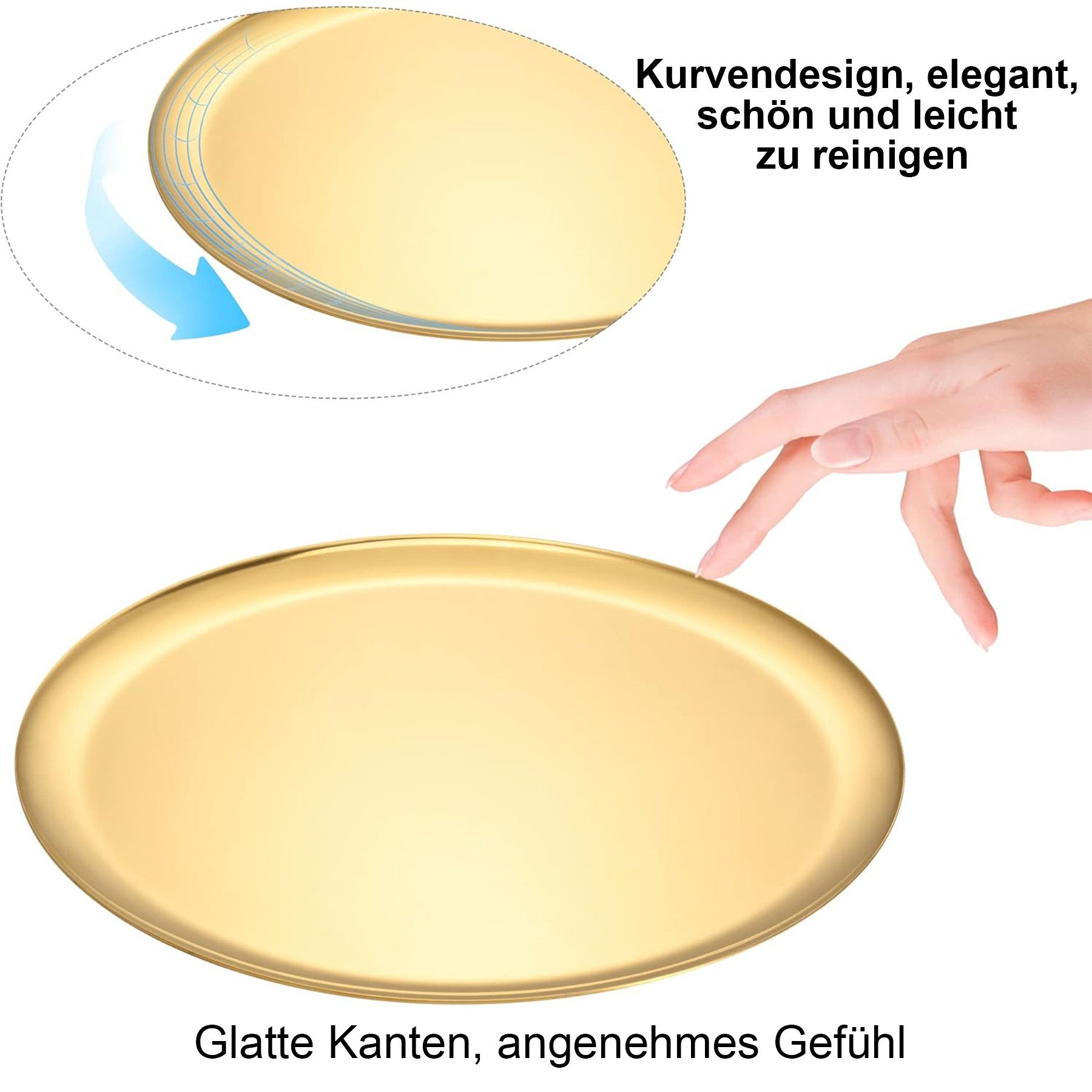 Mutig Speiseteller Gold Speiseplatte,Edelstahl,rundes,Tablett,Serviertablett,20 cm, Edelstahl Teller,für Küche Party Camping Weihnachten Restaurant