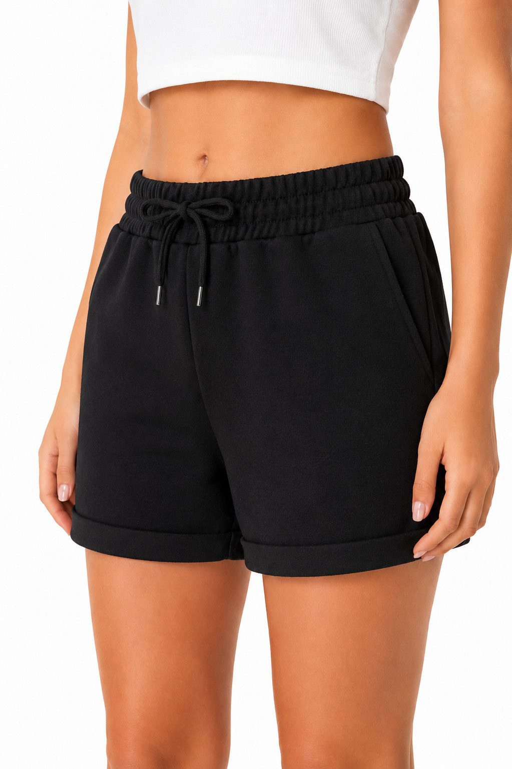 Smith & Solo Sweatshorts Kurze Hose Damen Shorts (1-tlg) Basic, Lycra, umschlagene Beinsaum