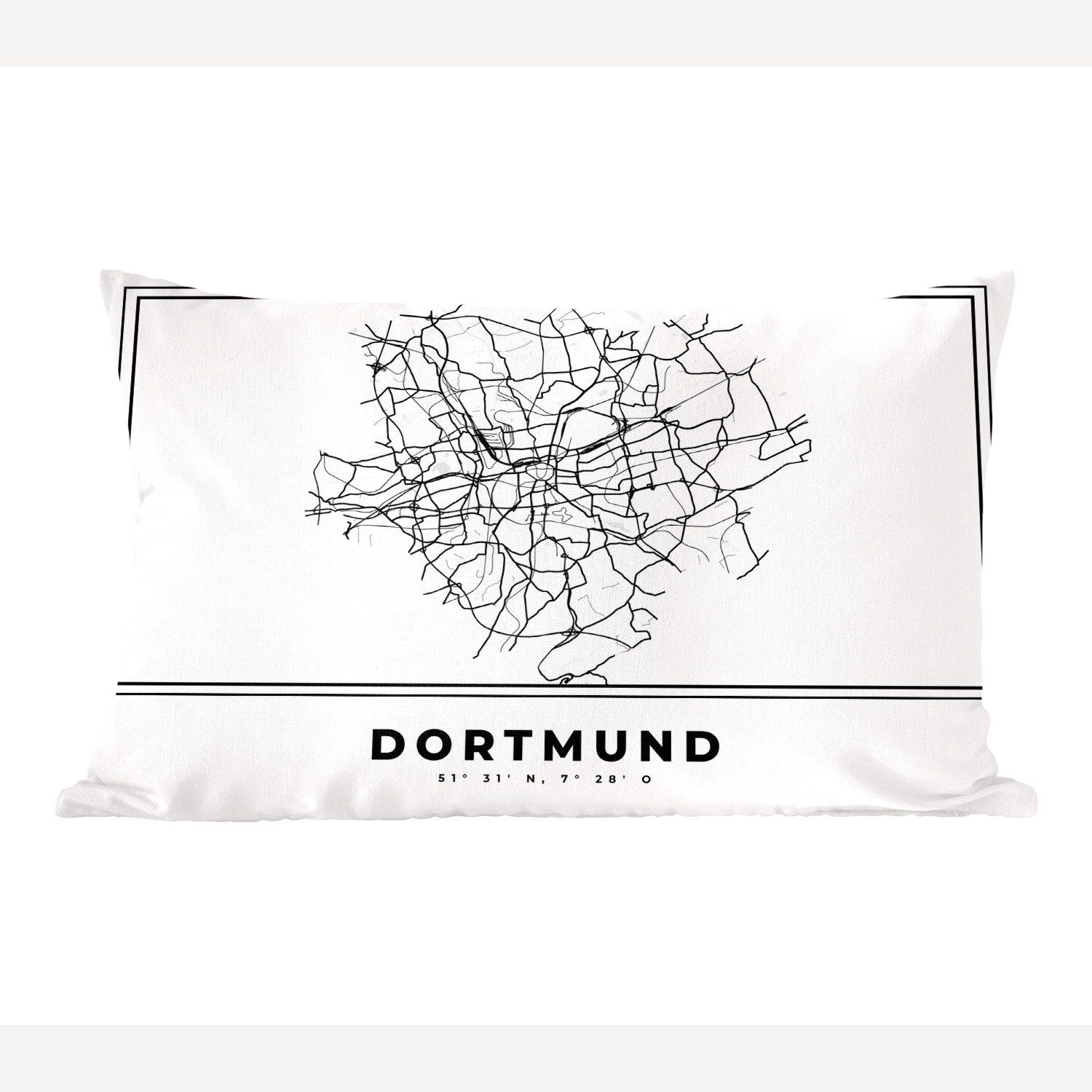 MuchoWow Dekokissen Stadtplan - Deutschland - Schwarz und weiß - Dortmund - Karte, Wohzimmer Dekoration, Zierkissen, Dekokissen mit Füllung, Schlafzimmer