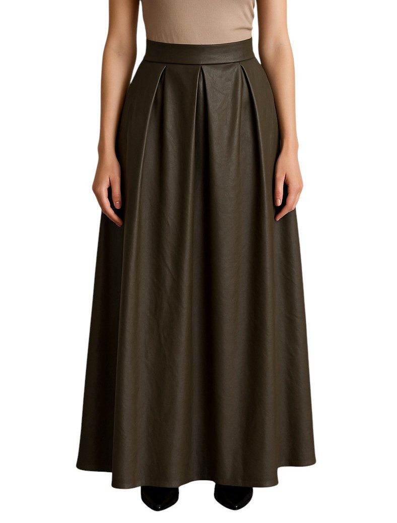 Mississhop Lederimitatrock Damen Faltenrock – Kunstleder – Maxi-Länge M.413