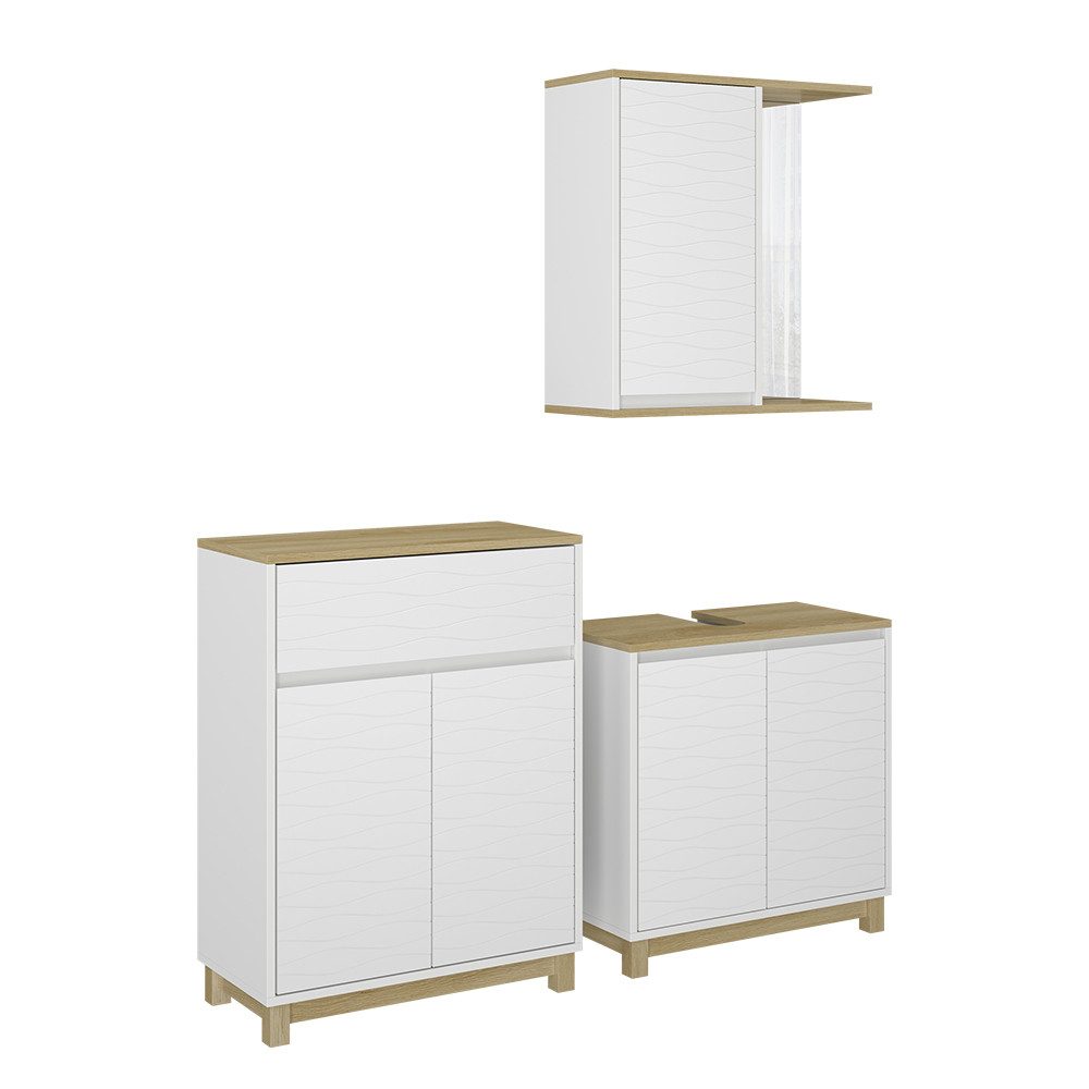Badmöbel-Set Livia, Weiß/Eiche, 3 Teile, mit Midischrank