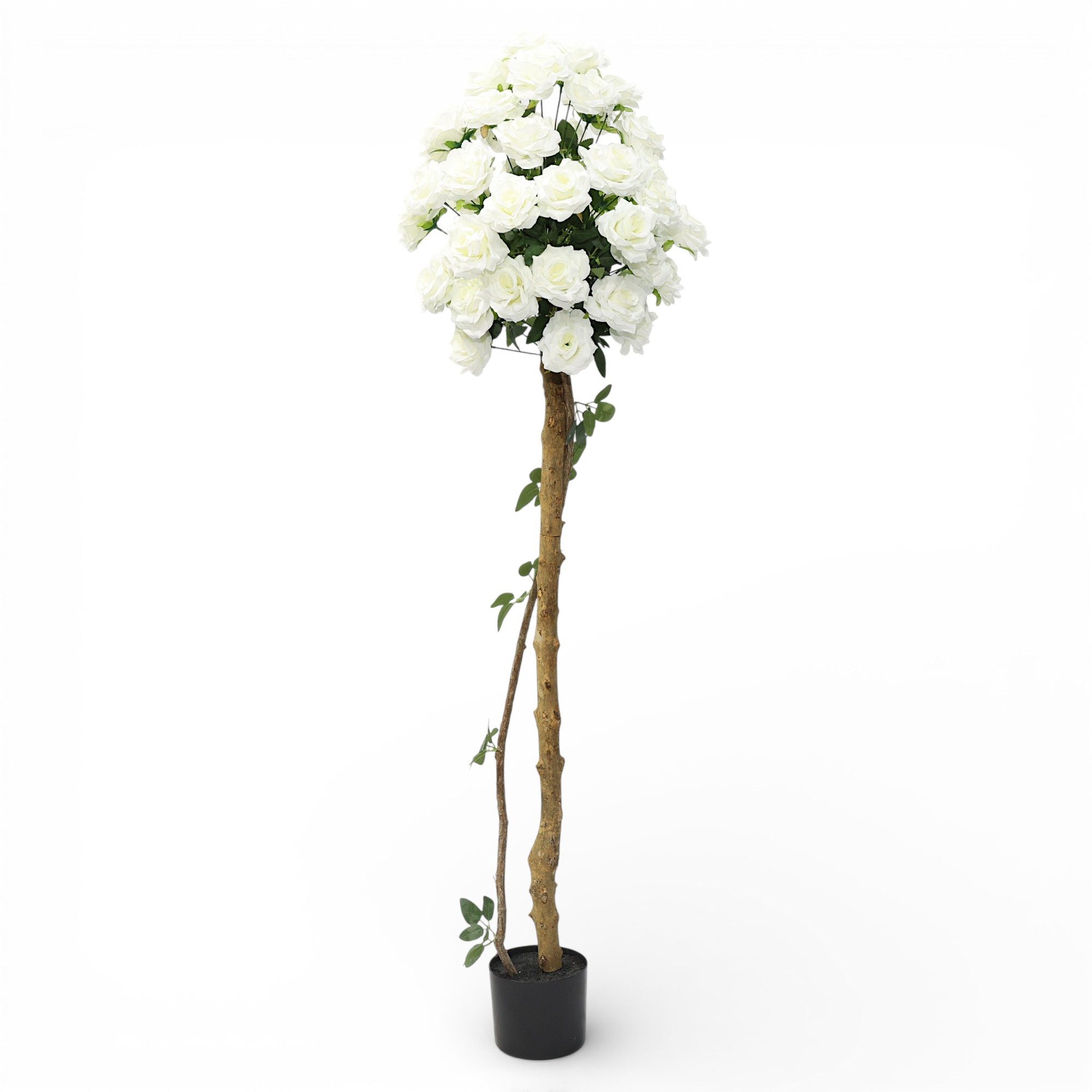 Kunstpflanze künstliche Stockrose Kunstrose groß weiß im Topf Rosenbaum Rose, Arnusa, Höhe 150 cm, Hochzeitsdeko Zimmerpflanze