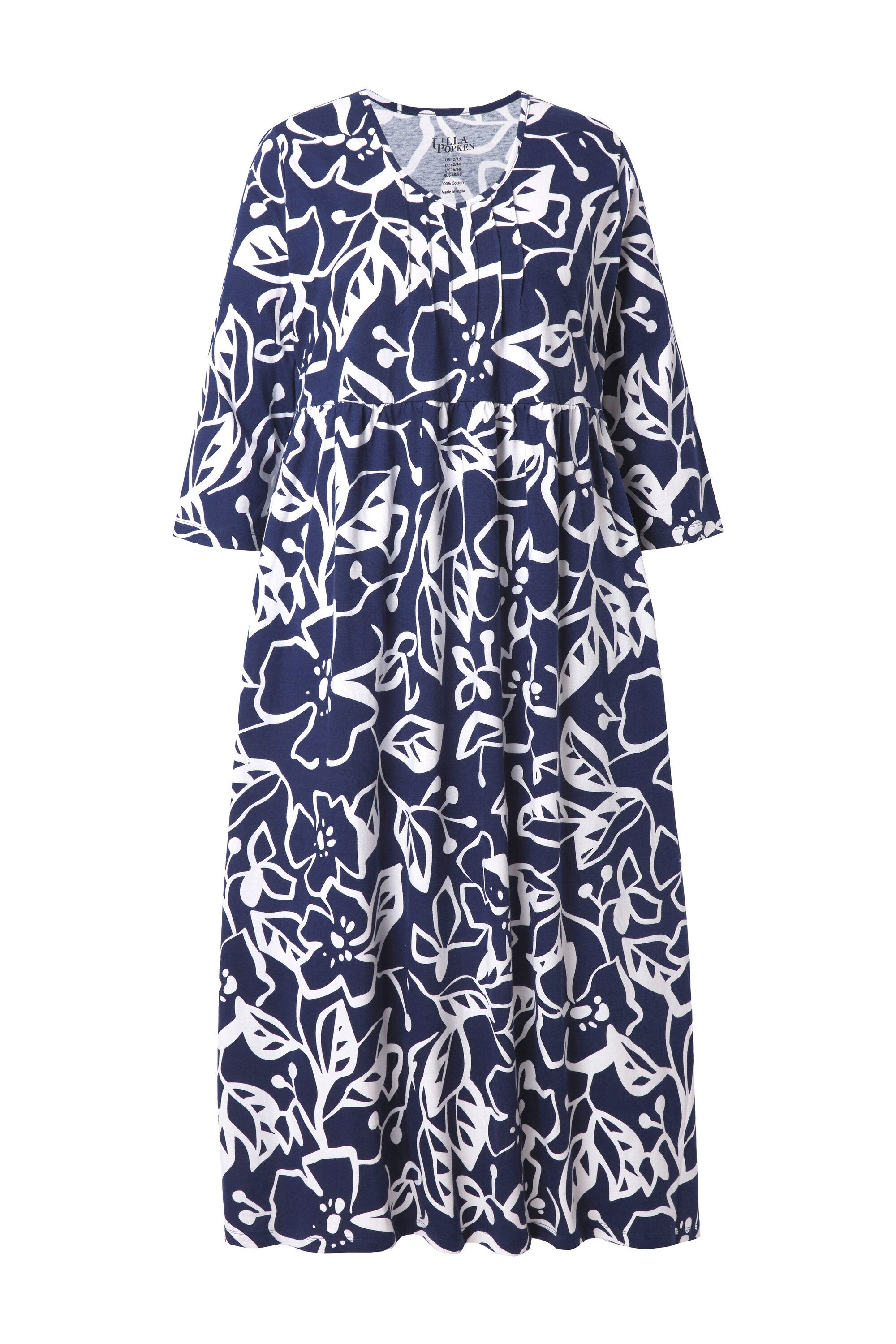 Ulla Popken Maxikleid Maxikleid Blüten A-Linie V-Ausschnitt 3/4-Arm günstig online kaufen
