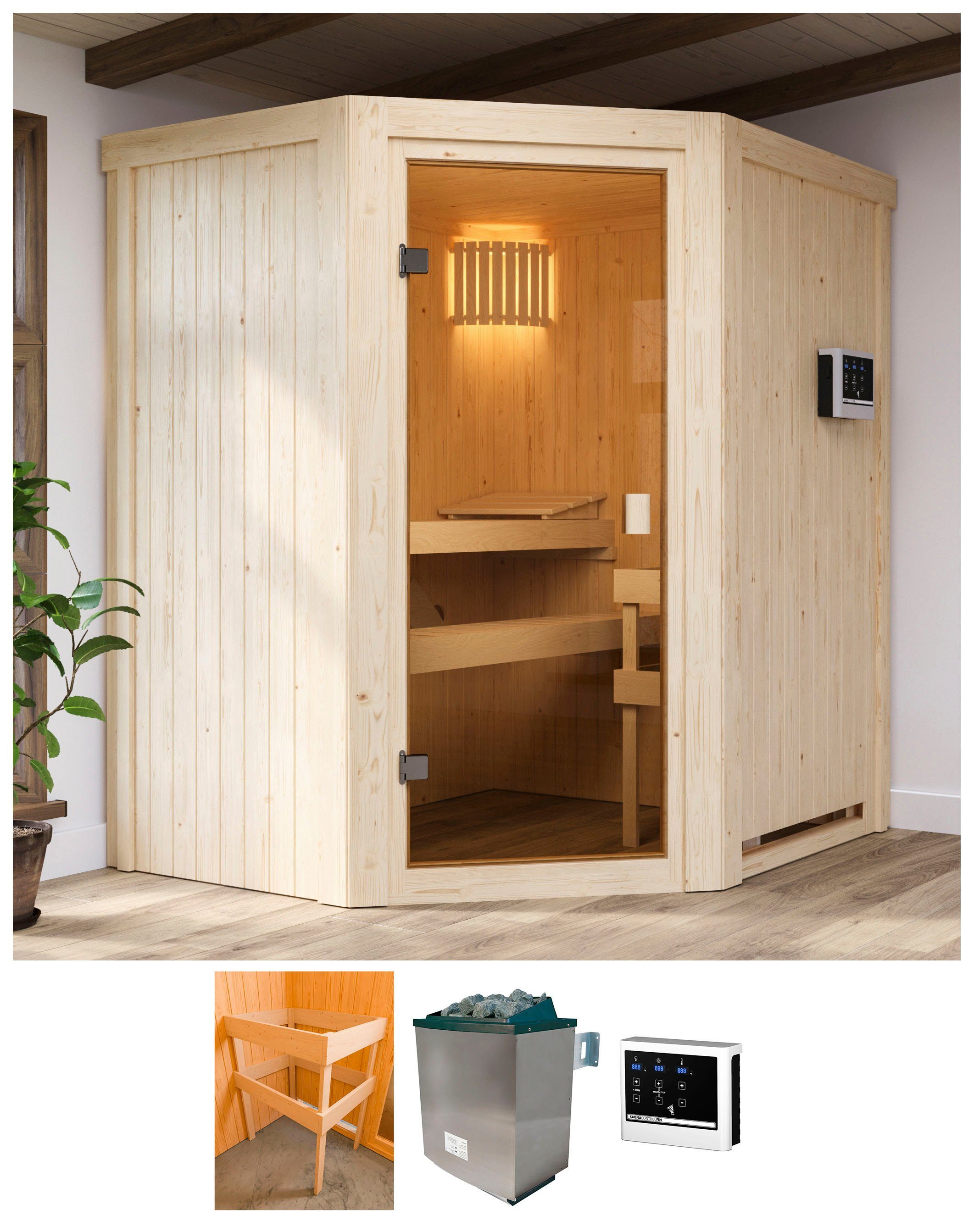 Karibu Sauna Faurin, BxTxH: 170 x 151 x 198 cm, 68 mm