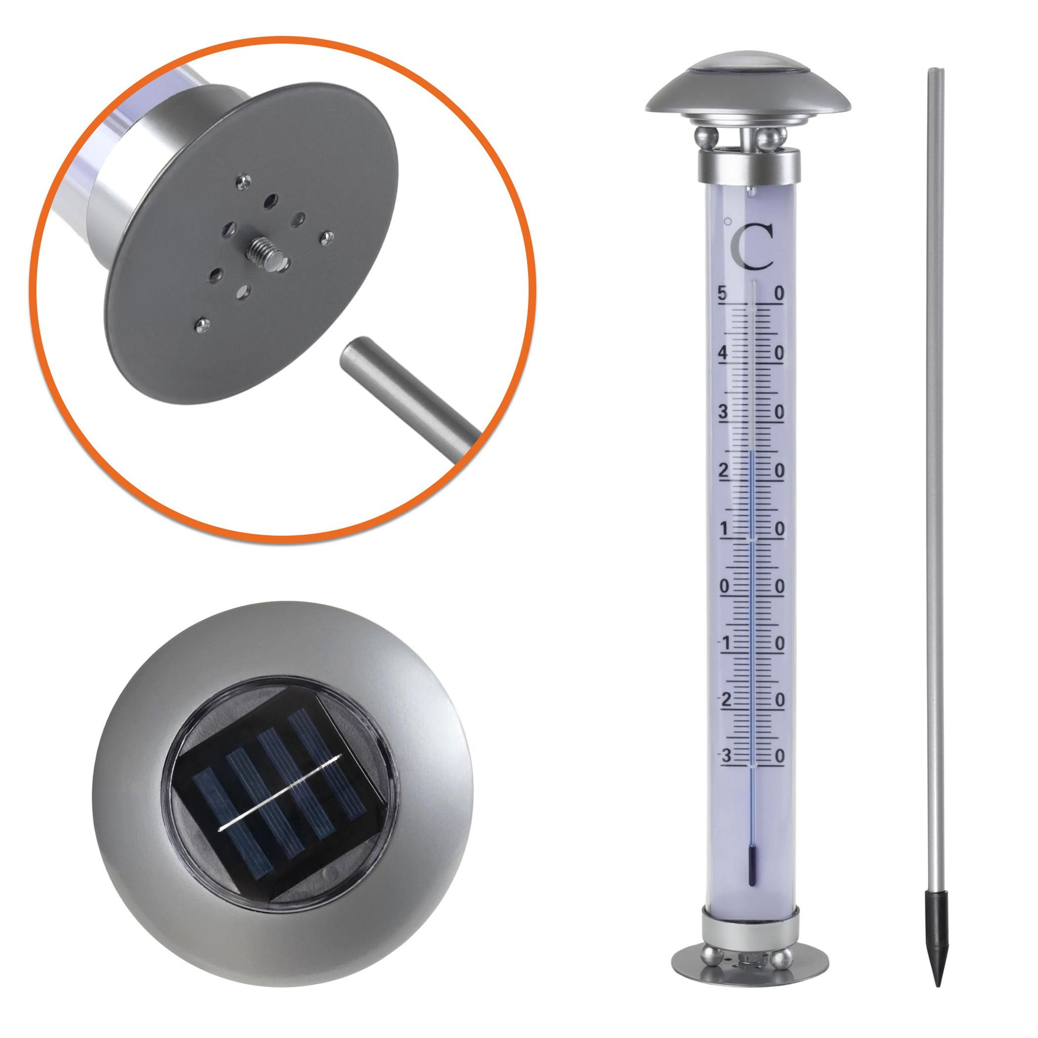 Spetebo Gartenthermometer XXL Solar Außenthermometer - 112 cm, Stück 1-tlg., Solar Thermometer, Solar betrieben