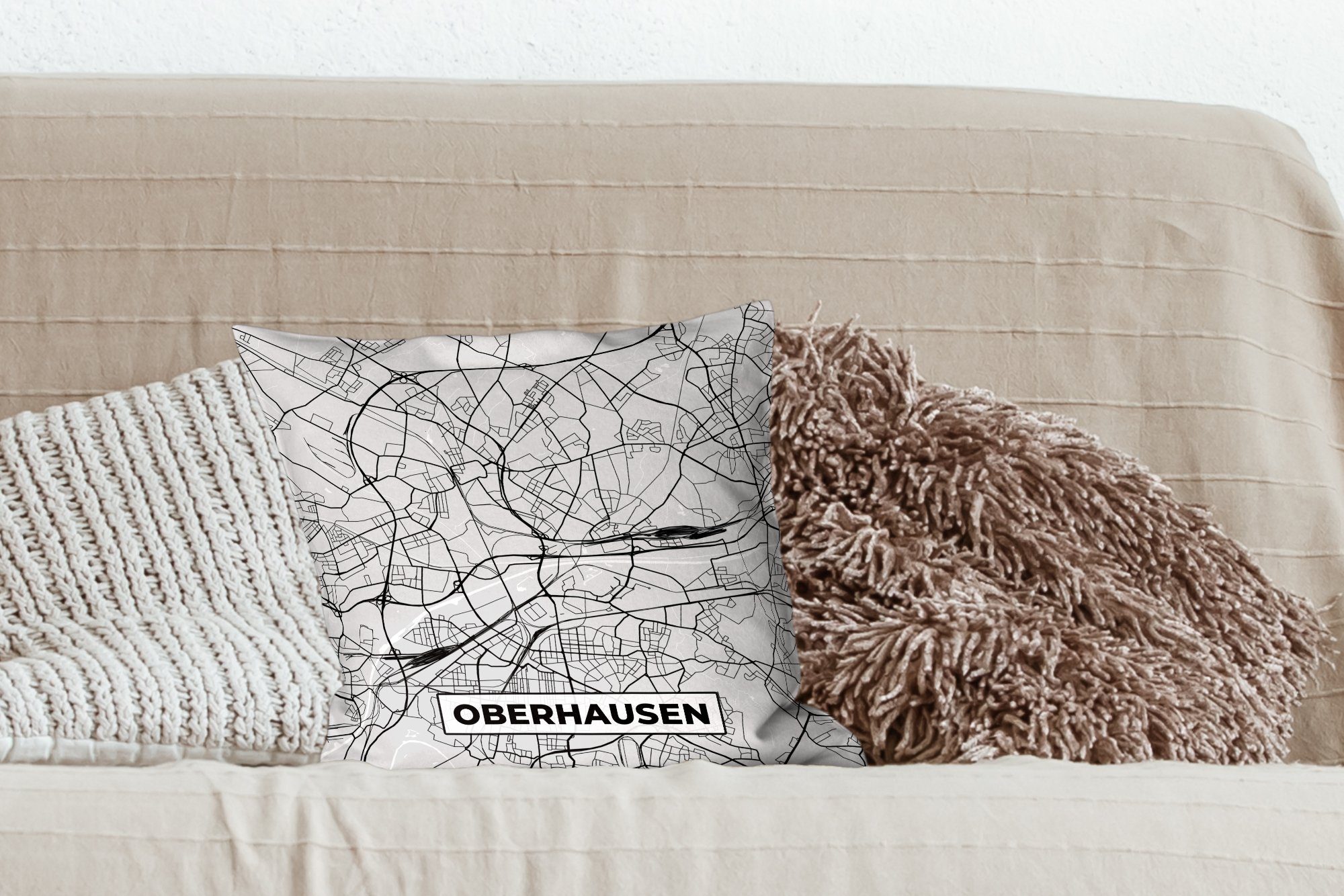 Deutschland MuchoWow - Sofakissen Karte für Dekokissen Oberhausen, mit Wohzimmer, - Füllung Schlafzimmer, Stadtplan Zierkissen Deko, -