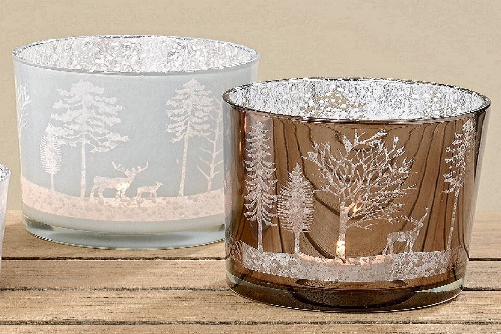 BOLTZE GRUPPE GmbH Windlicht Windlicht Meldorf Hirsch Glas lackiert weiß braun H.8 Ø.7 cm 2er Set