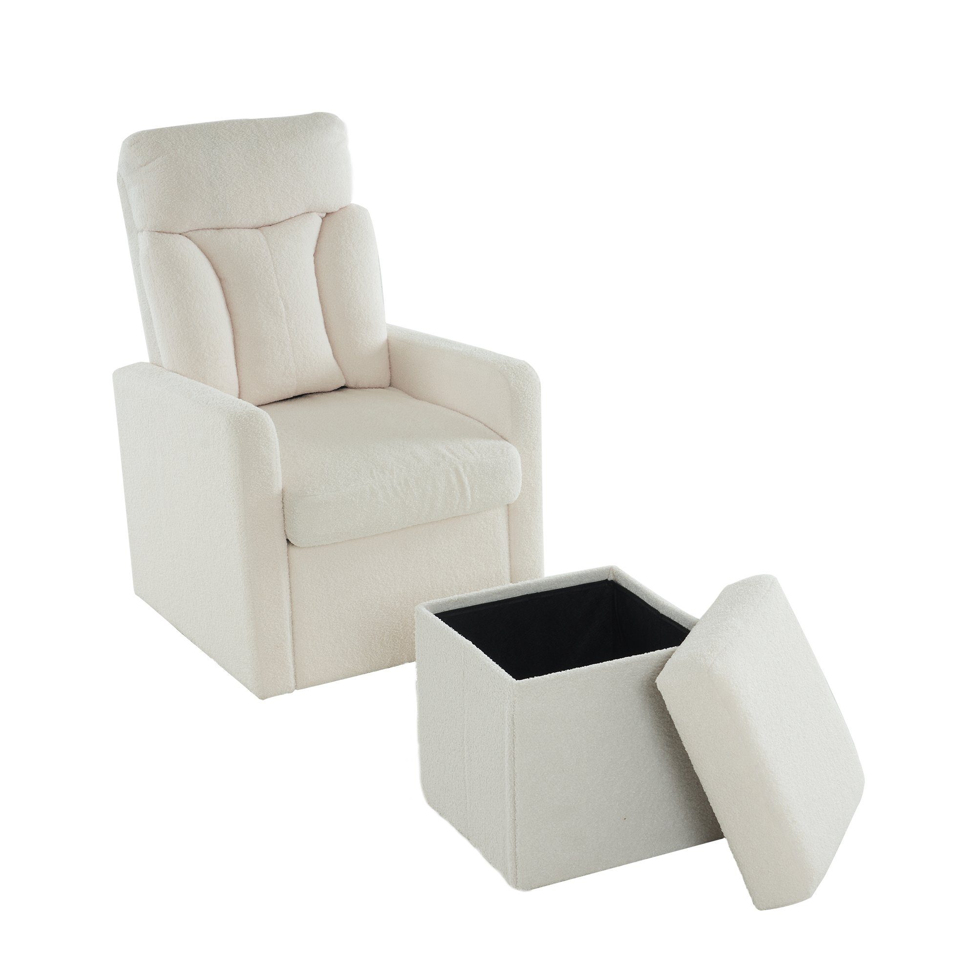 Gotagee Armlehnstuhl Weiß Plüschsessel drehbarem Metallgestell +Fußstütze 70x87x107cm und