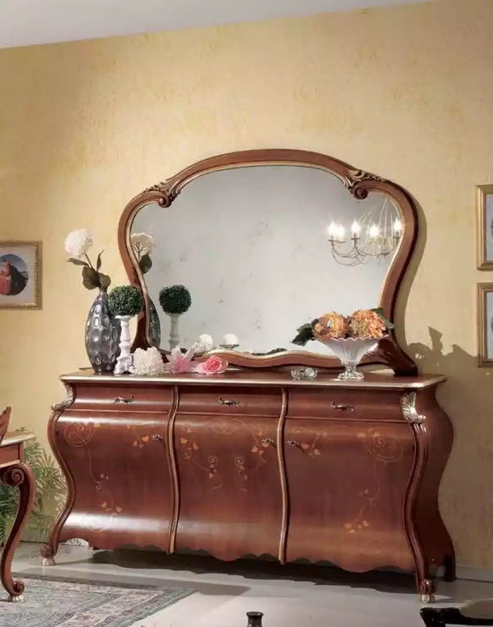 JVmoebel Anrichte Braun Konsolenmöbel Set mit Spiegel im klassischen Design (2 St., Kommode + Spiegel), Made in Europa