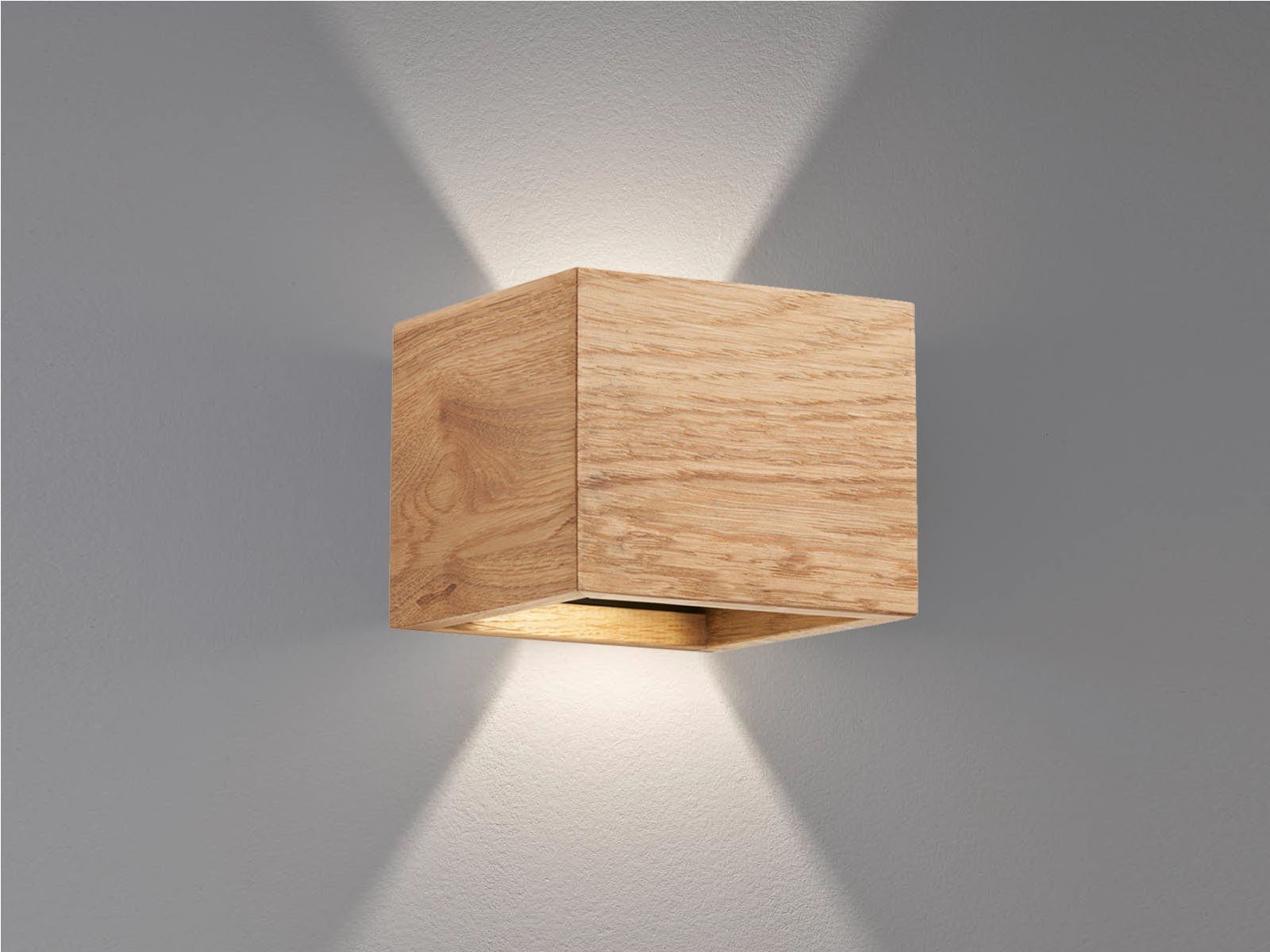meineWunschleuchte LED Wandleuchte, innen LED 2er Warmweiß, Wand-Beleuchtung SET Holz-Lampen 12,5cm, integriert, indirekte fest exklusive
