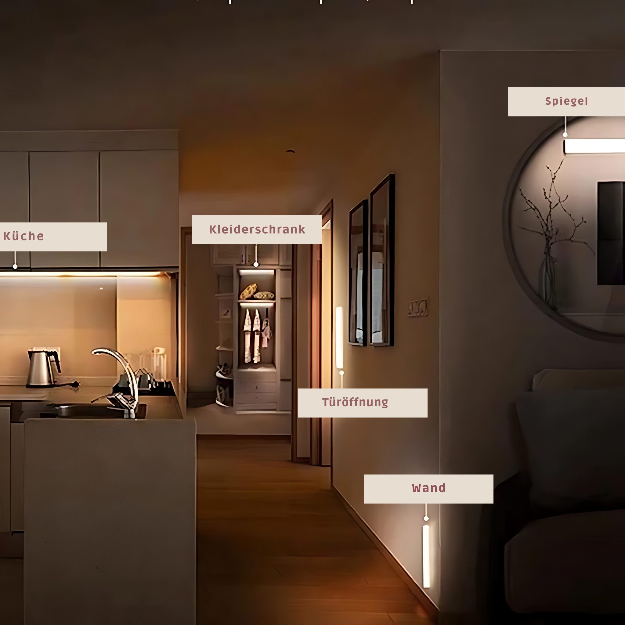 HS.SUPPLY LED Lichtleiste LED Lichtleiste mit Bewegungssensor, LED fest integriert, Tageslichtweiß, Warmweiß, Kaltweiß, Universell einsetzbar für Treppen, Küche, Wohnzimmer, etc.