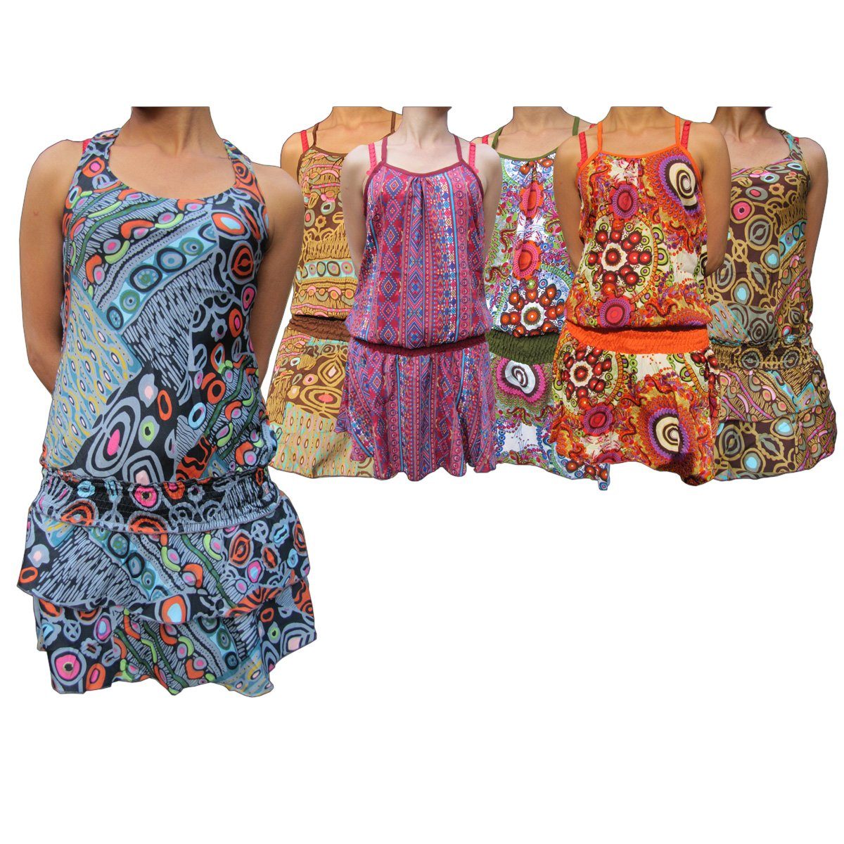 Festivals Viskose farbenfrohe aus 70er Sommerkleid Tunika Tunikakleid Schlagerparty in Designs Blauton auch feiner ein Party Hingucker oder verschiedenen PANASIAM für