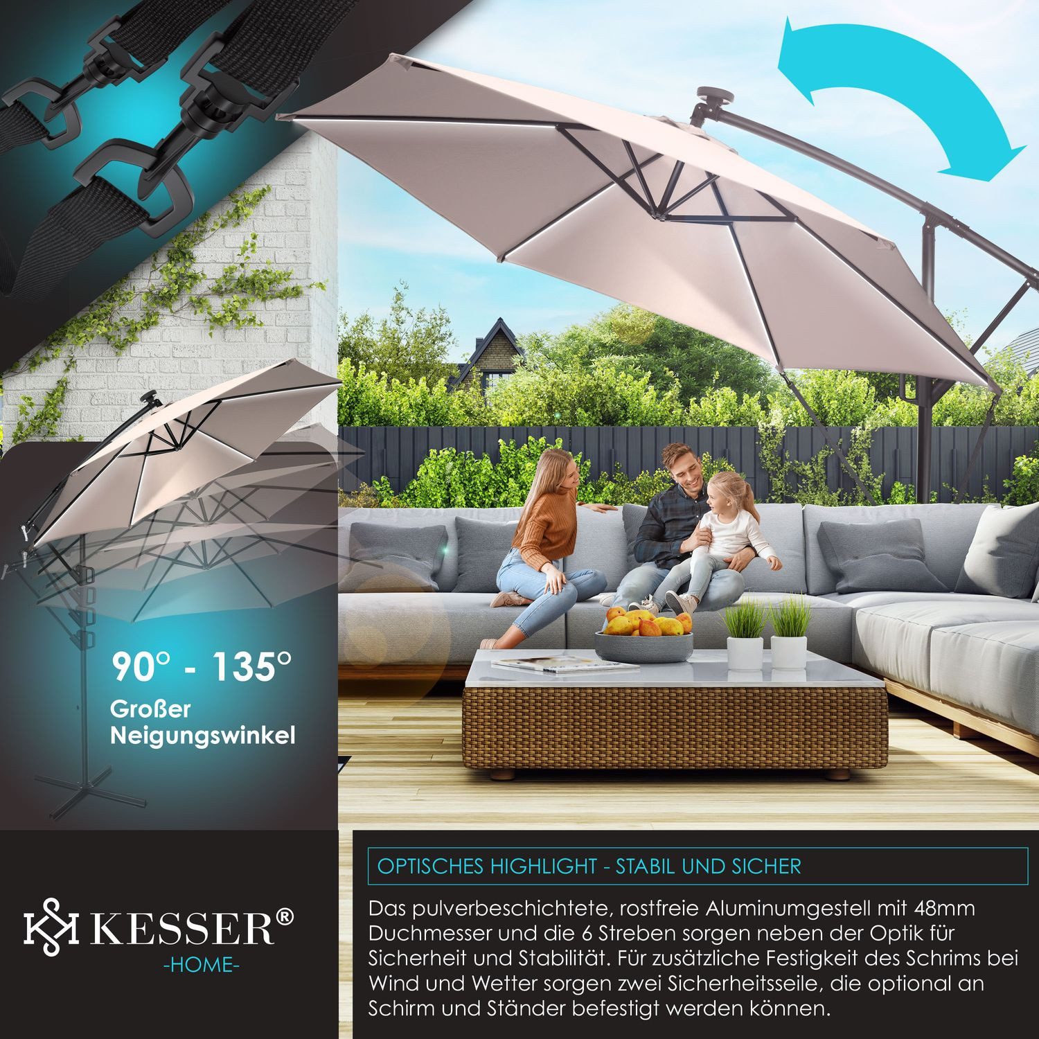 KESSER Ampelschirm, Alu Ampelschirm LED Solar günstig online kaufen