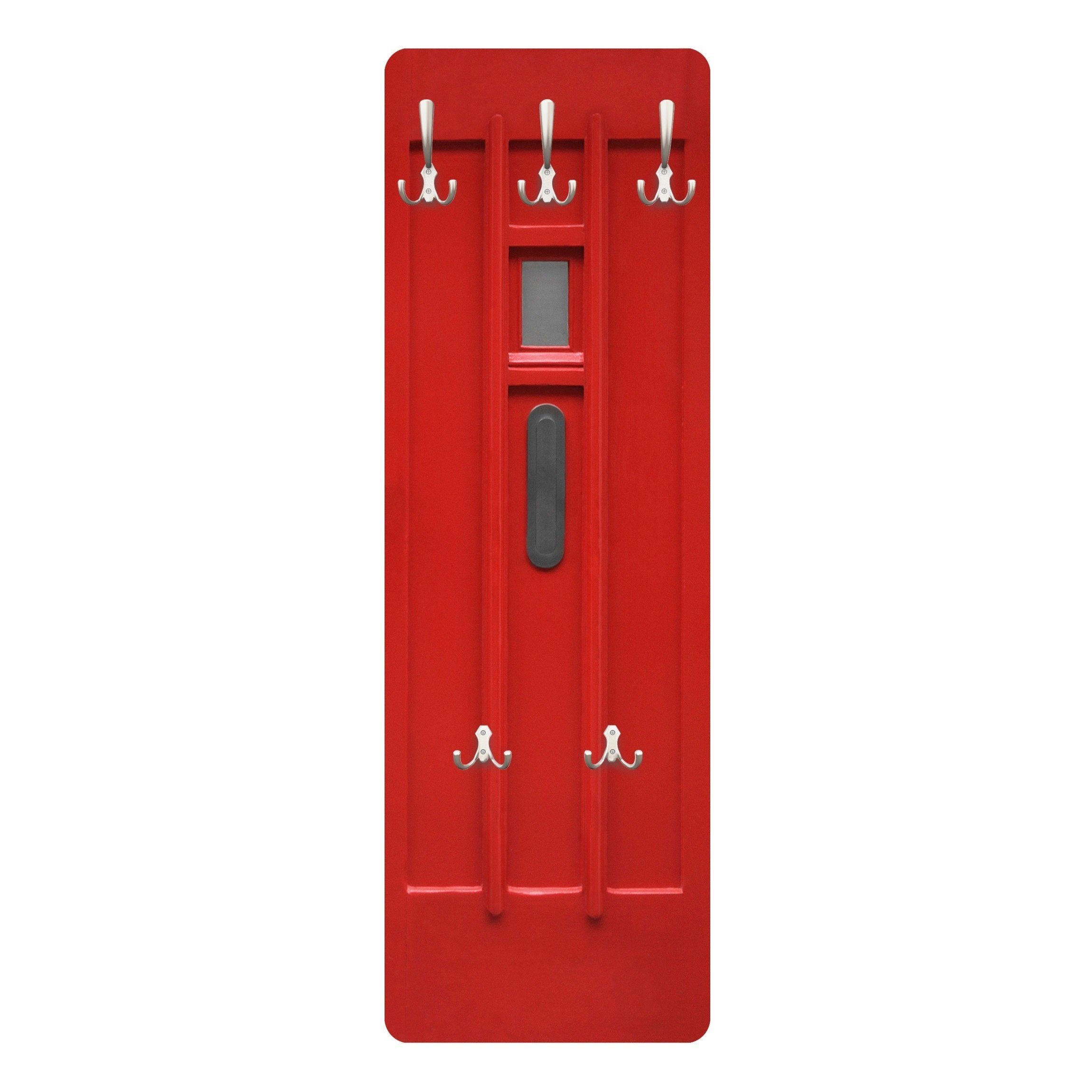 Bilderdepot24 Garderobenpaneel Design Holzoptik Bretteroptik Rote Tür aus Amsterdam (ausgefallenes Flur Wandpaneel mit Garderobenhaken Kleiderhaken hängend), moderne Wandgarderobe - Flurgarderobe im schmalen Hakenpaneel Design