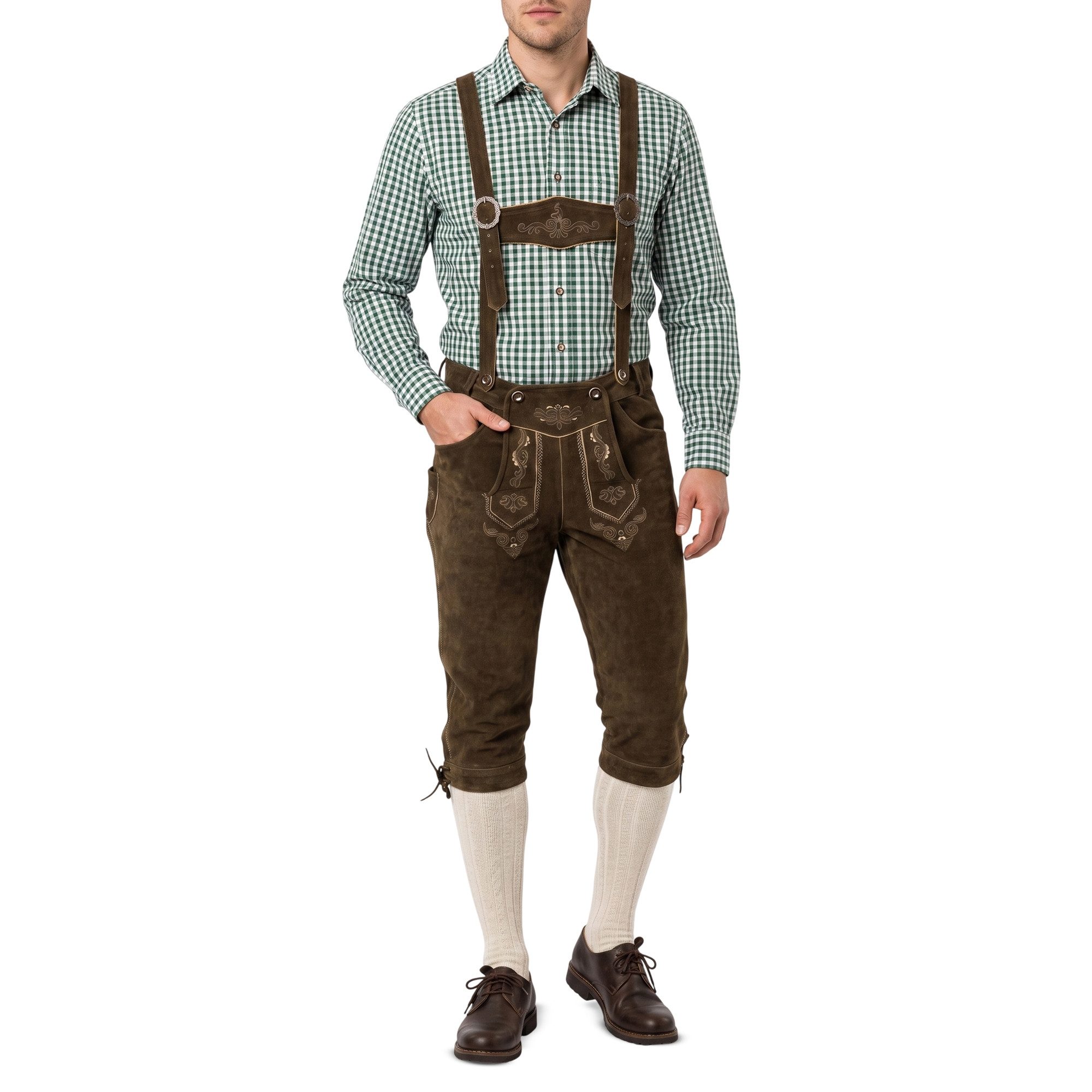 German Wear Trachtenlederhose GW822 Kniebundhose trachtenhose Trachten Lederhose mit Hosenträger