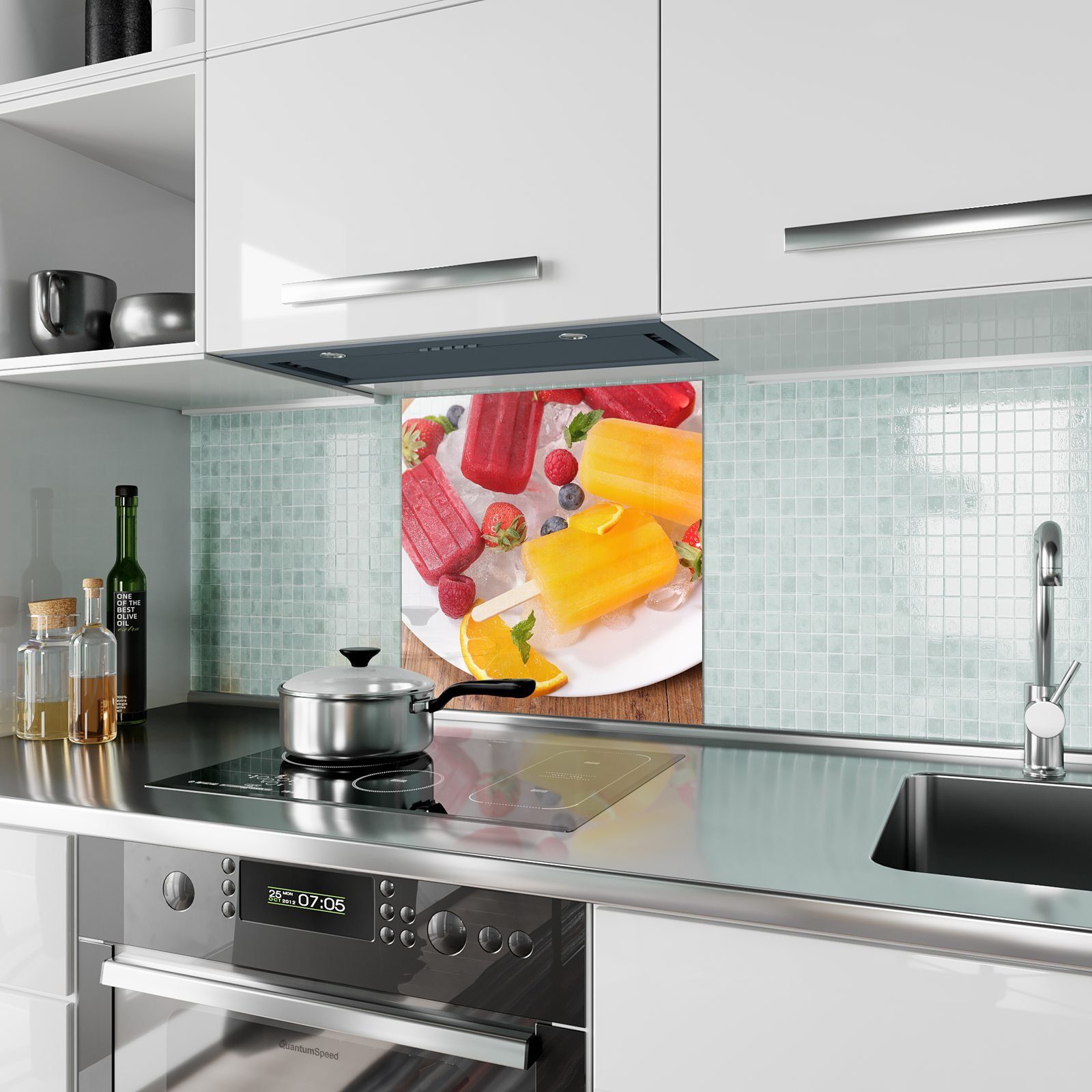 mit Küchenrückwand Motiv Orangen Spritzschutz Primedeco Beereneis Glas und Küchenrückwand