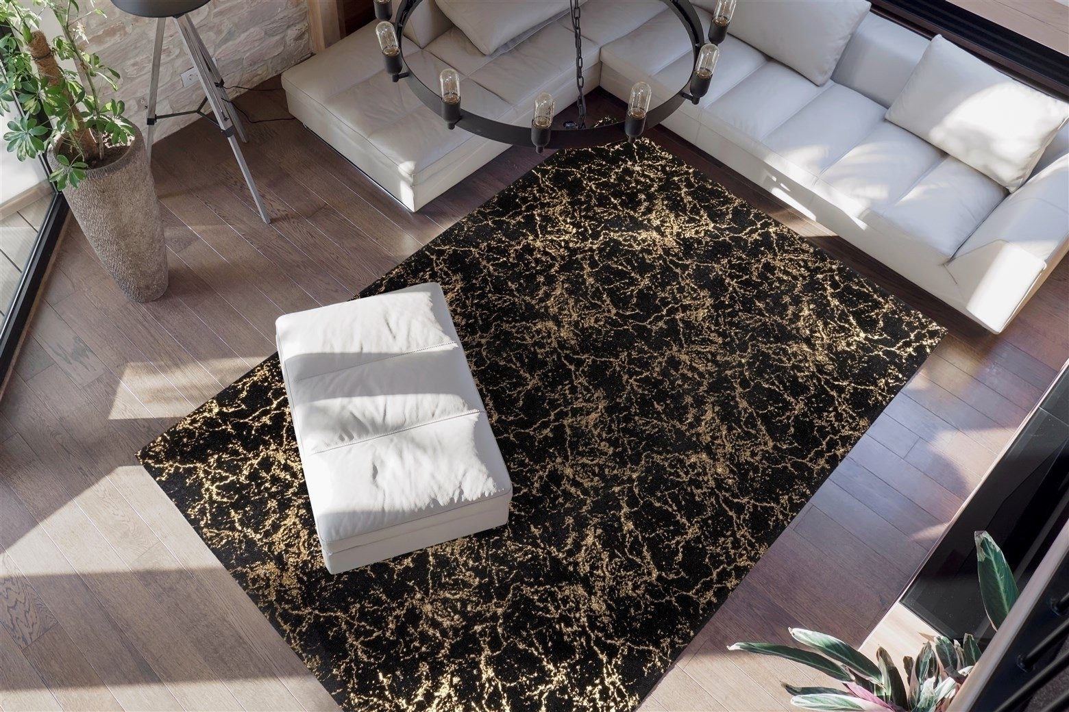 Kayoom Teppich in Schwarz / Gold, 100% Polyester - 150x80cm (LxB)