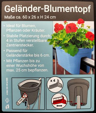 Jelenia Plast Blumenkasten Pflanztopf Geländer Anthrazit Balkon Blumenkasten Kübel Terrassen Topf