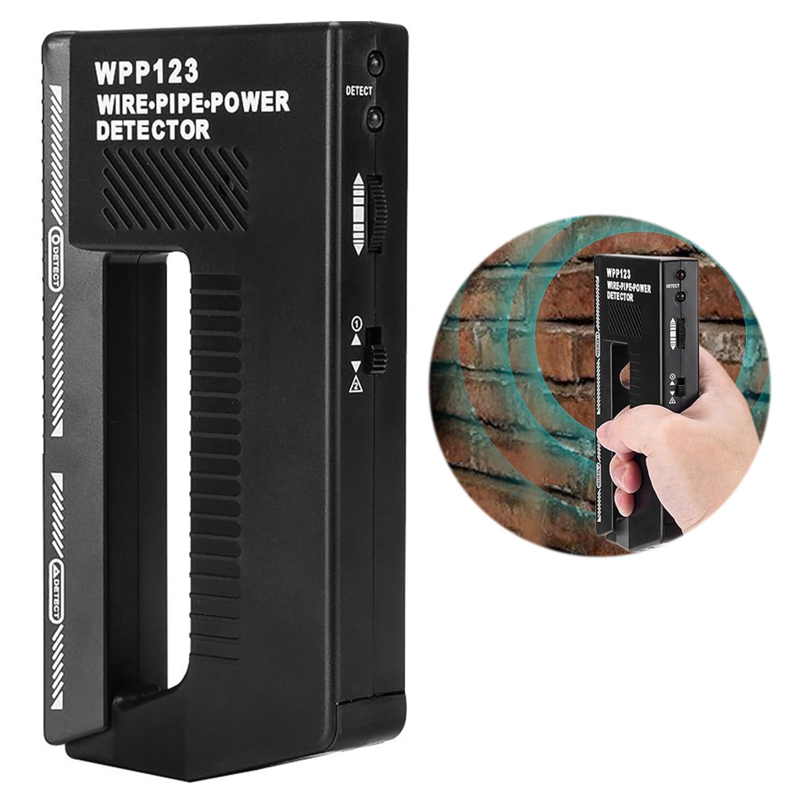 MODFU Leitungsortungsgerät Wandscanner Leitungssucher Metallsucher Kabeldetektor mit LED Ton, Erkennt Kupferrohre 15 mm bis 24 mm Tiefe 110 V Leitungen bis 30 mm, 1-tlg., Regulierung der Empfindlichkeit für verschiedene Materialien, Ortungsgerät für Stromleitungen Rohre und Metall hinter Wänden