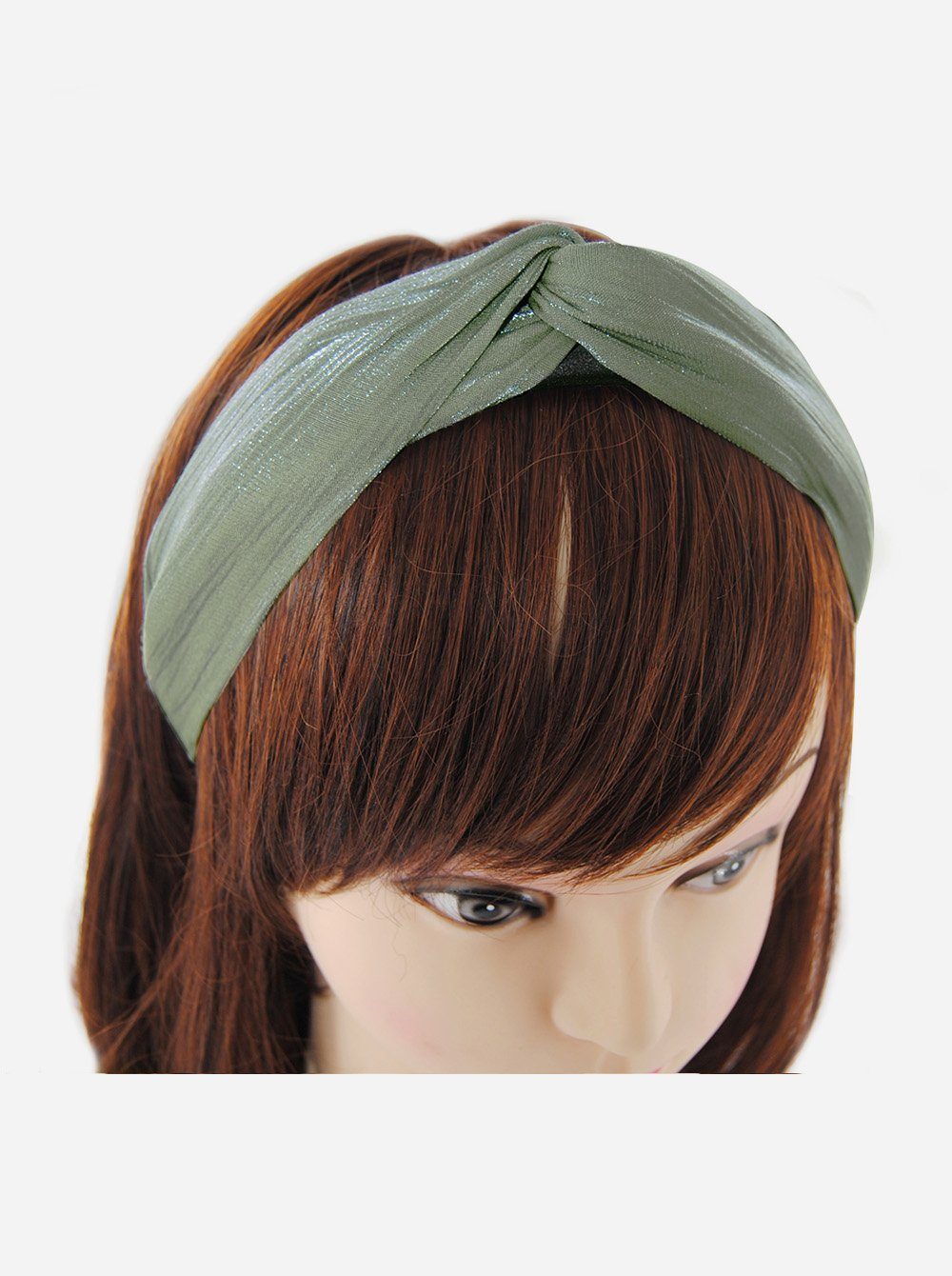raffinierten Haareifen Graugrün Gefalteter mit Knoten, Stoff Haarreif Breiter Vintage Haarband Glanz, Haarreif mit leichtem axy