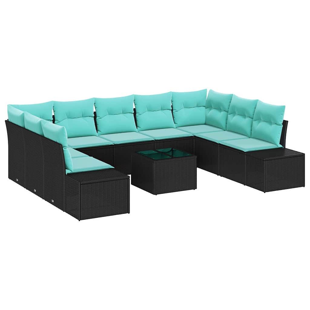 vidaXL Gartenlounge-Set Gartensofa-set 10 Stk. Schwarz Poly-Rattan, (10-tlg)