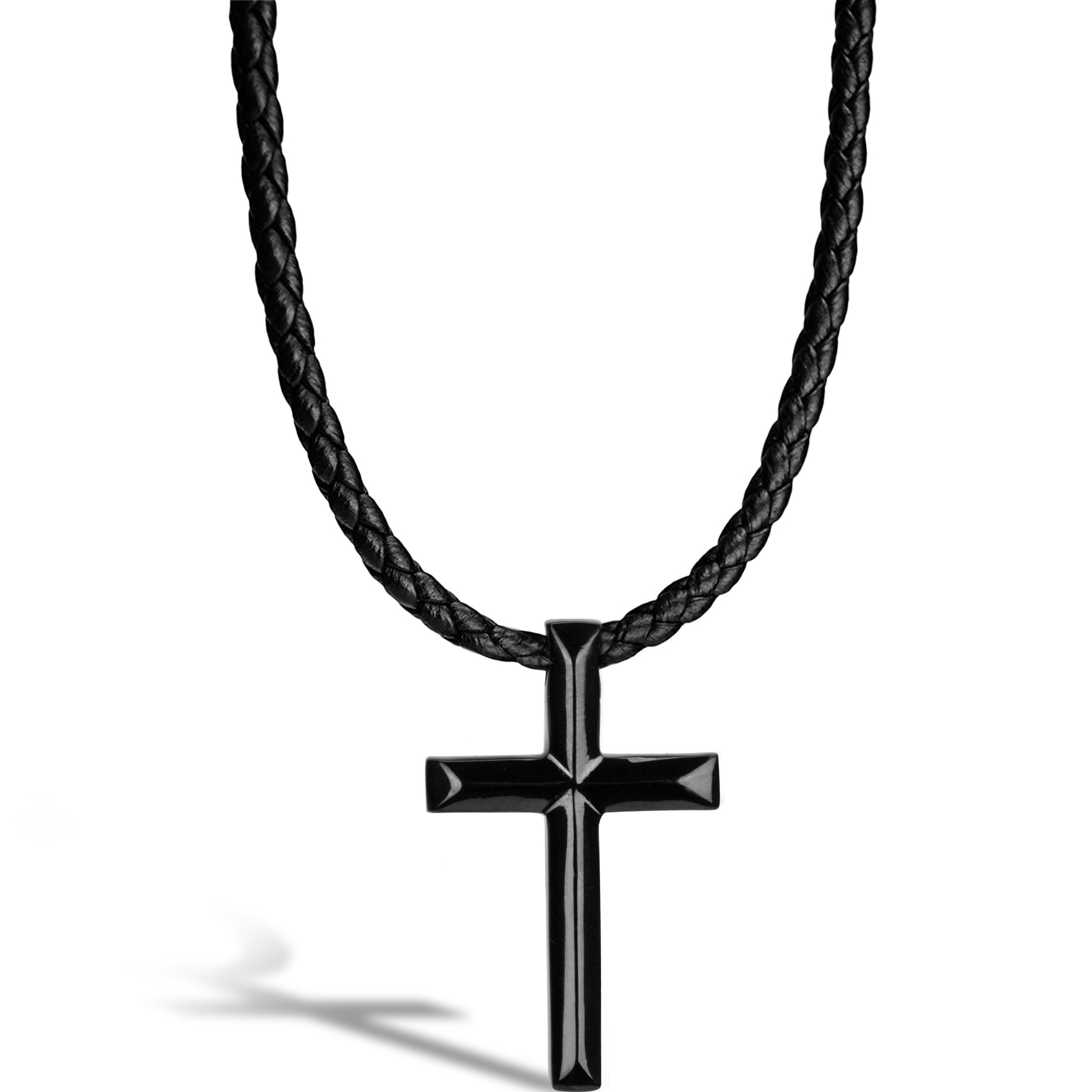 SERASAR Lederband Lederhalskette mit Edelstahlanhänger "Cross" günstig online kaufen