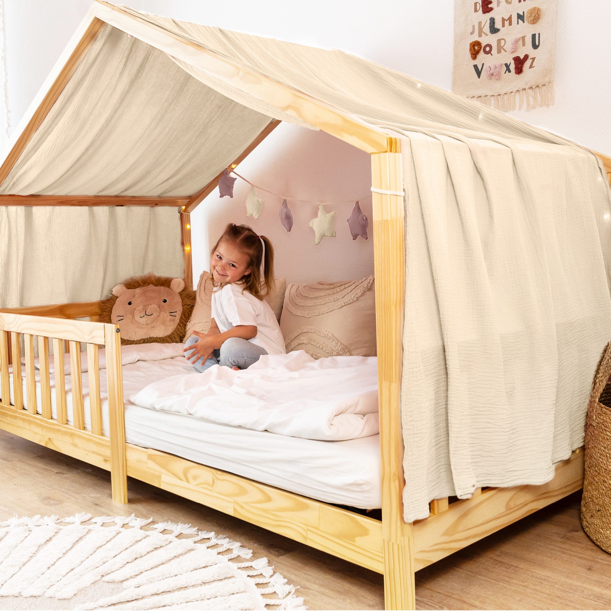 lilimaus Betthimmel Himmel für Hausbett aus Musselin - Länge 320, 360 oder 420 cm (1-tlg), macht das Hausbett zur Kuschelhöhle - weicher, luftiger Musselin