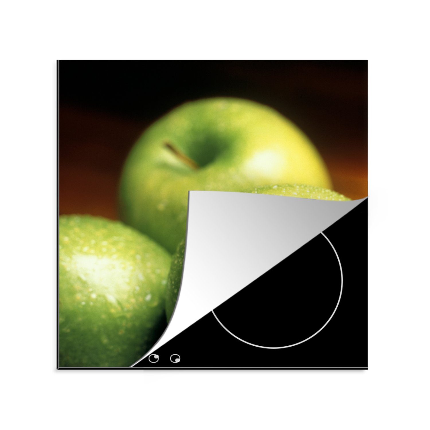 MuchoWow Herdblende-/Abdeckplatte Äpfel mit Wassertropfen, Vinyl, (1 tlg), 78x78 cm, Ceranfeldabdeckung, Arbeitsplatte für küche