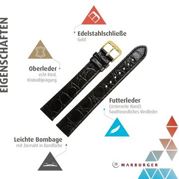 MARBURGER Uhrenarmband 14mm Leder XL extra lang Kroko Prägung