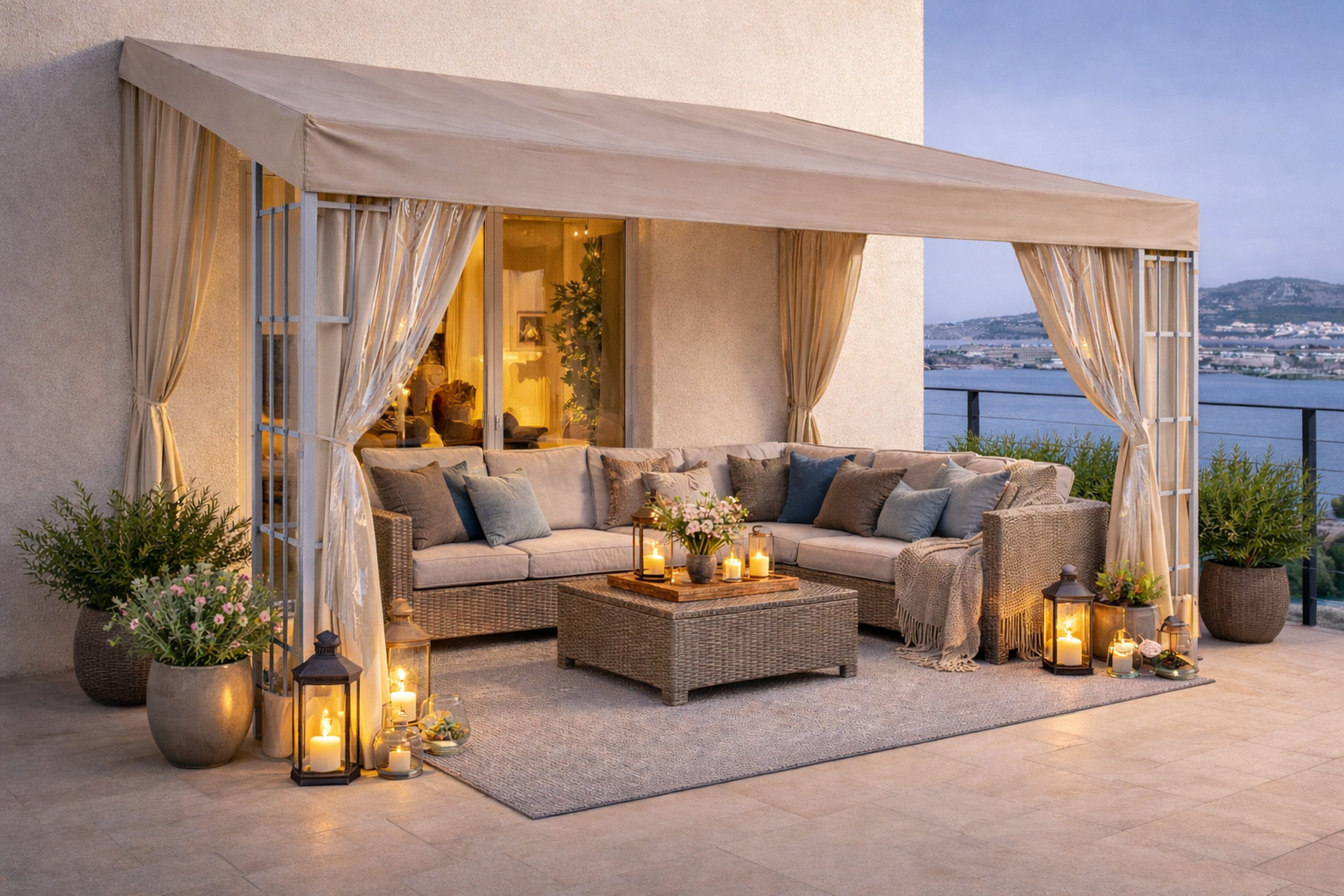 Quick Star Anbaupavillon Rank Anbau 3x4m Sand mit 3 Seitenteilen, mit 3 Seitenteilen, Mit Ablaufösen gegen Wassersackbildung.