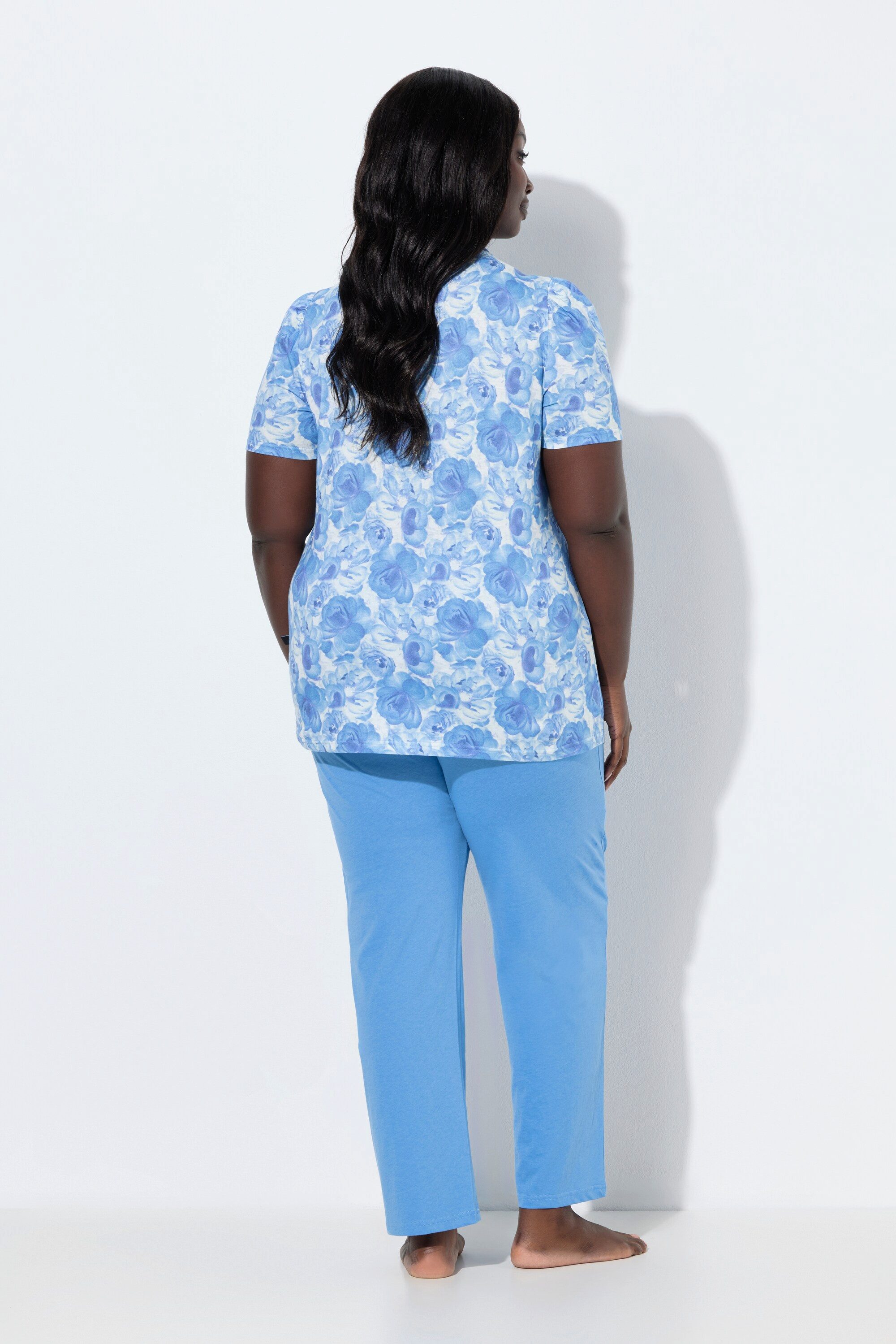 Ulla Popken Pyjama Pyjama Rosen Spitze Rundhals Halbarm