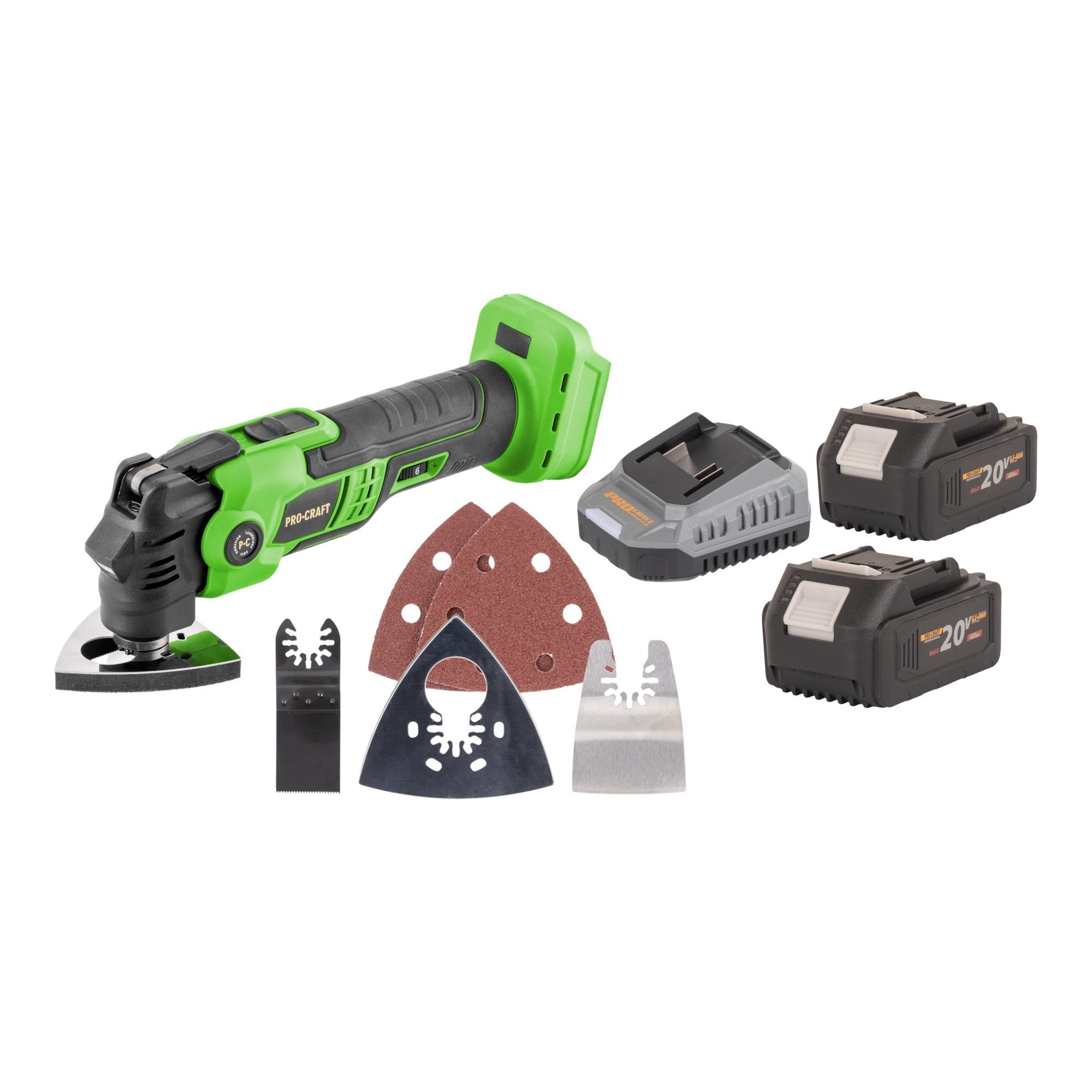 PRO CRAFT Akku-Multifunktionswerkzeug PMT22bb 20 V Brushless + 2x Akku 4,0 Ah + Ladegerät