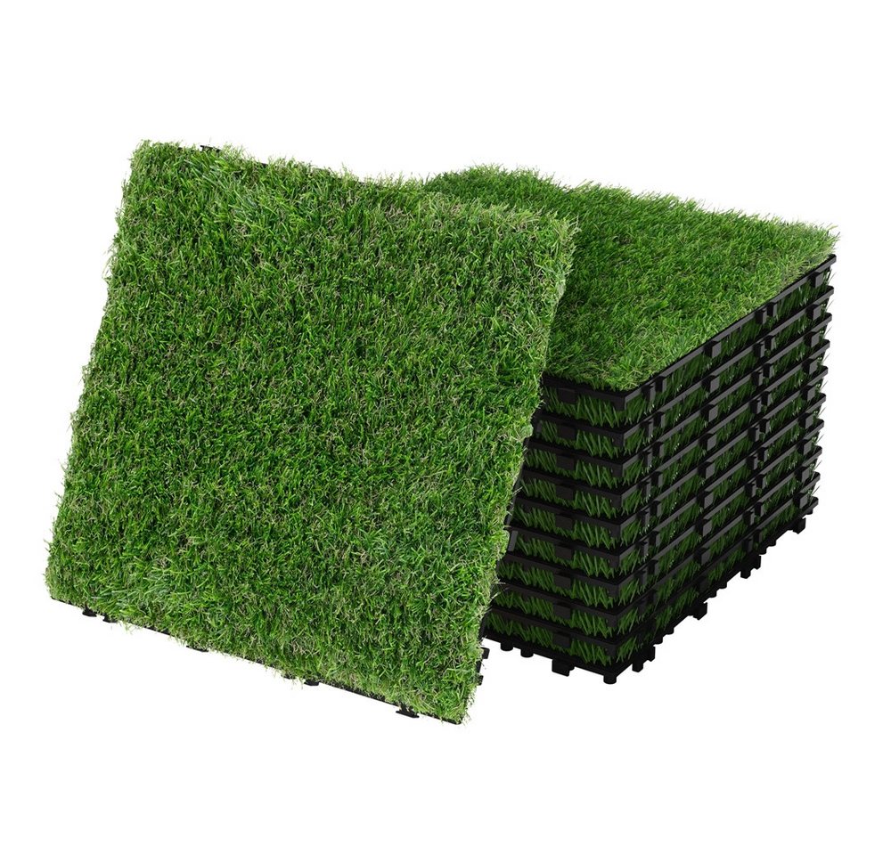 ML-DESIGN Kunstrasen Bodenplatte Terrassenfliesen Grün Fliesen mit Drainage und Klicksystem, Quadratisch, Höhe: 35.0 mm, Bodenbelag 5m²/55 Stück Grasfliese Grasmatte Rasenteppich Outdoor