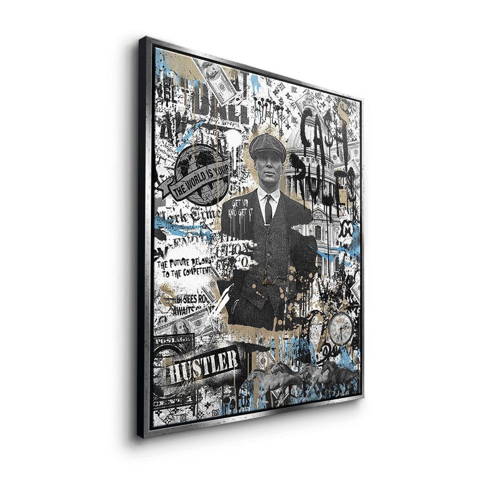 DOTCOMCANVAS® Leinwandbild, CA$H Rahmen - RULE$ Tommy Shelby Motivationsbild Premium silberner 