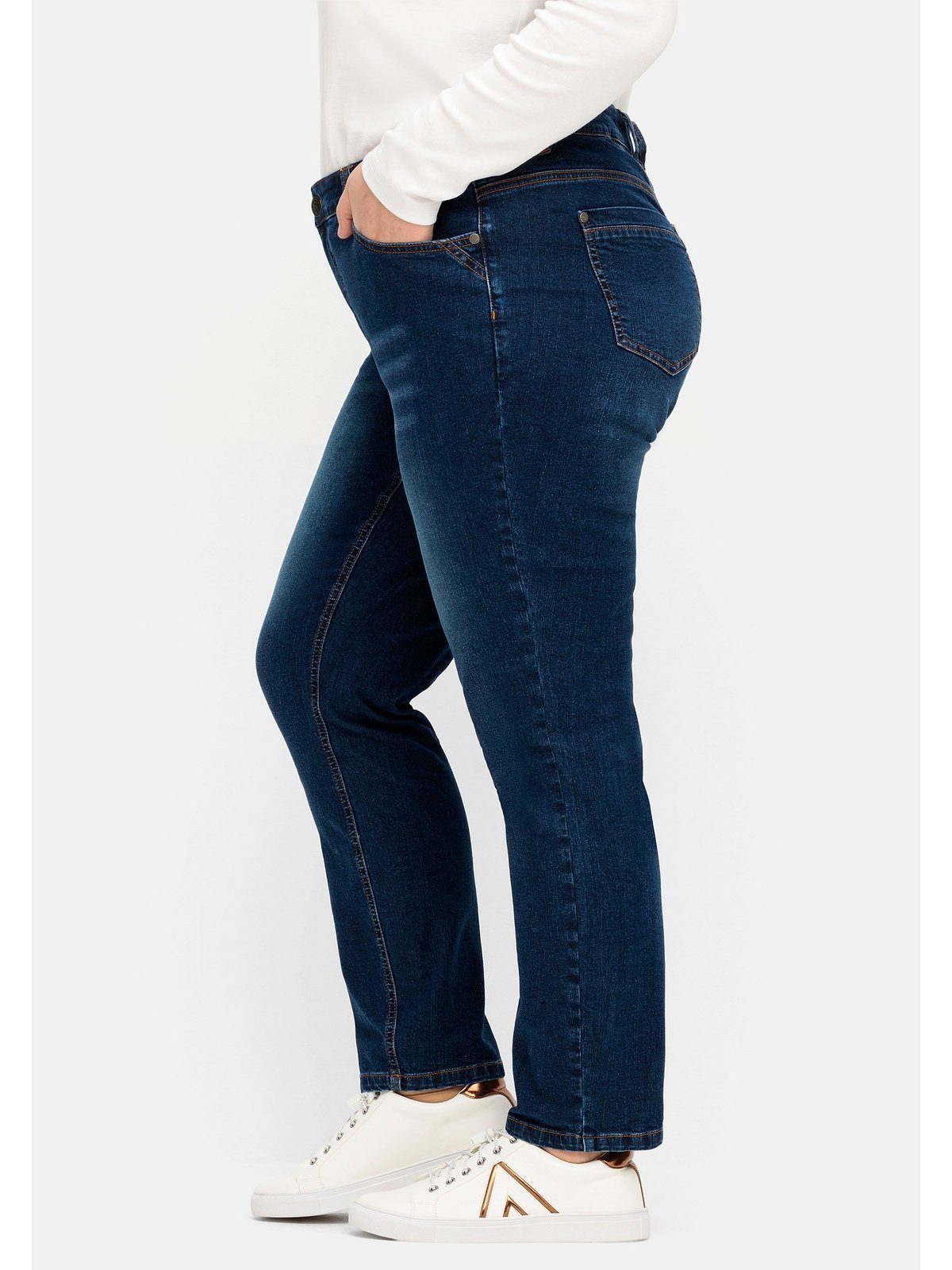 dark Denim Große Five-Pocket-Stil Sheego im blue Stretch-Jeans Größen