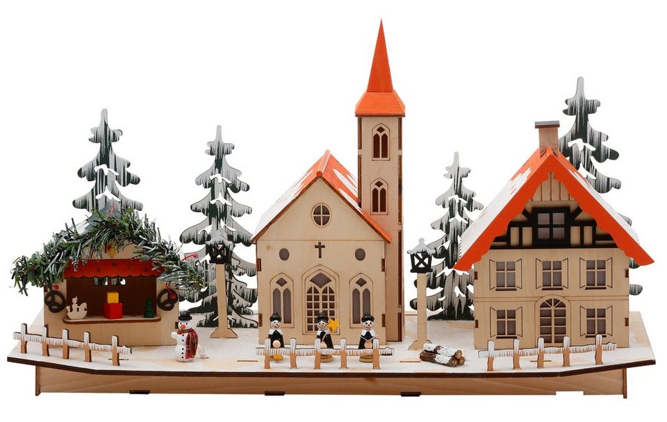 Home affaire Weihnachtsdorf mit idyllischer Winterlandschaft, Weihnachtsdeko  aus Holz, mit LED-Beleuchtung, Breite ca. 50 cm