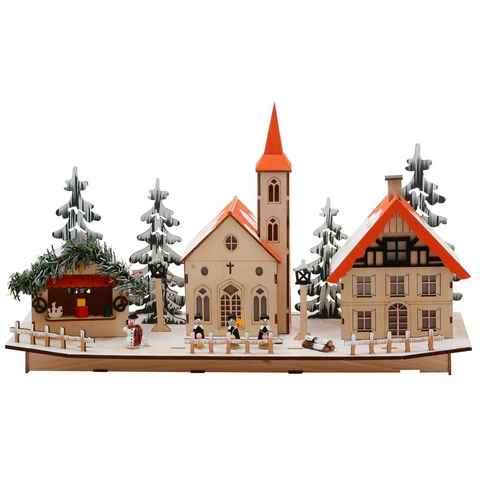 Home affaire Weihnachtsdorf mit idyllischer Winterlandschaft, Weihnachtsdeko aus Holz, mit LED-Beleuchtung, Breite ca. 50 cm