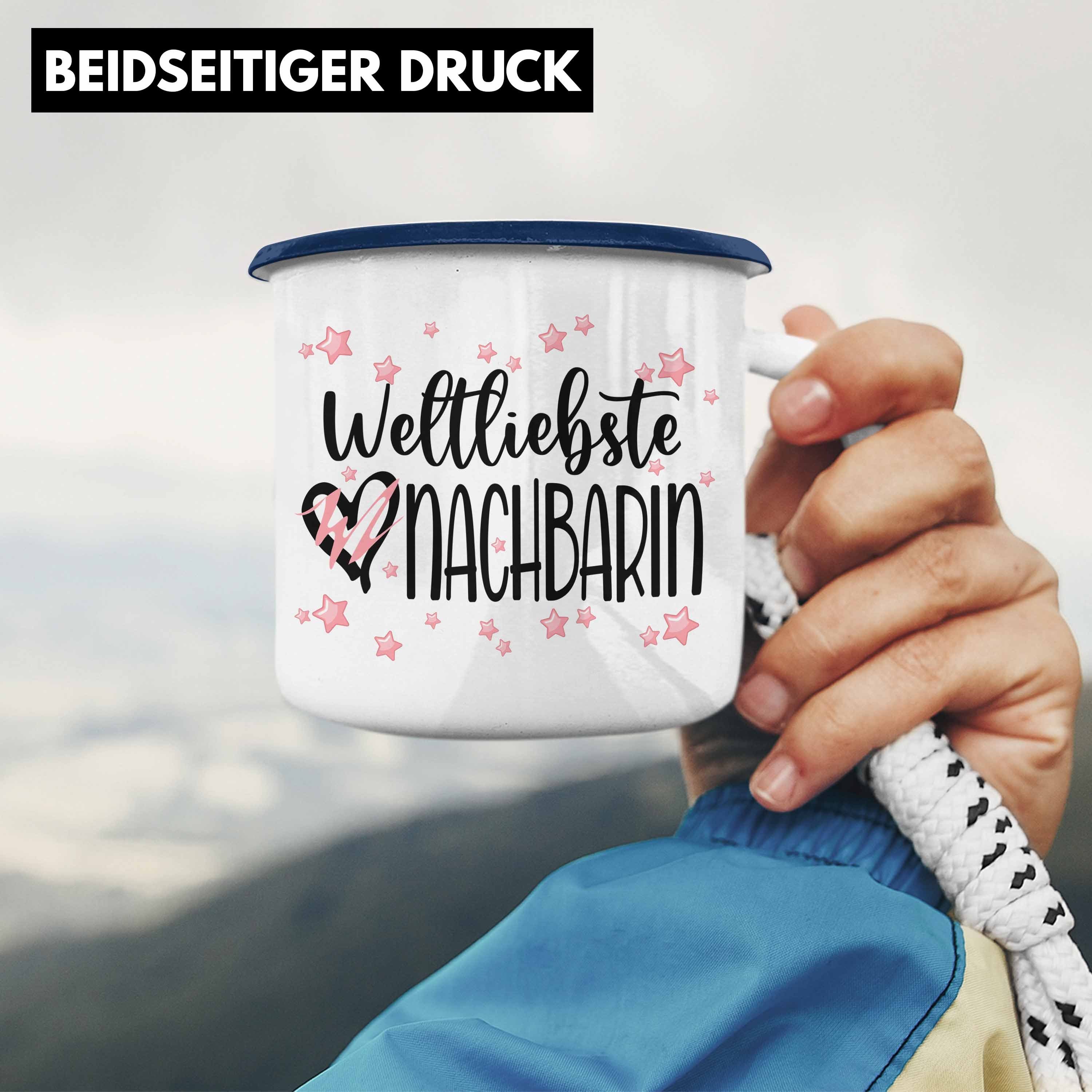 Nachbarin Geburtstag Emaille Lieblings Abschiedsgeschenk Beste Blau Abschied Trendation Geschenkidee Geschenk Tasse Thermotasse Freundin Trendation - Nachbarin Weltliebste Nachbarin