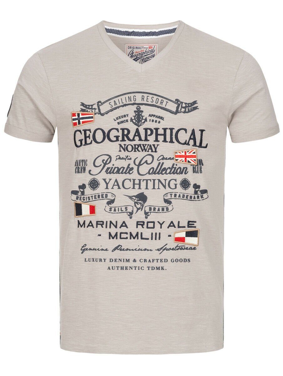 Geographical Norway Kurzarmshirt Geographical Norway T-Shirt Baumwolle Hemd Sommer Jemium-grau Herren Shirt Print