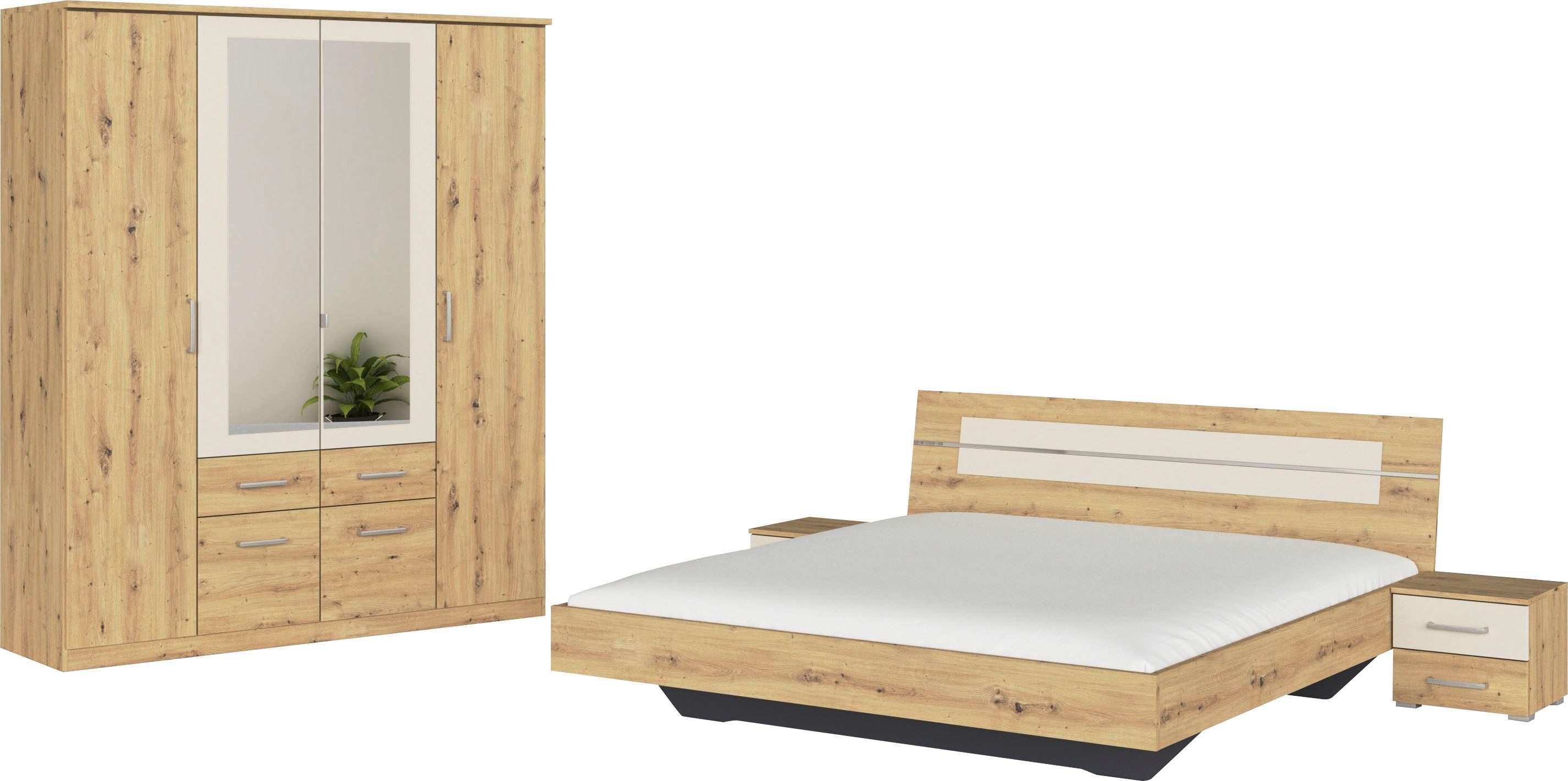 rauch Schlafzimmer-Set Komplettschlafzimmer Schlafzimmer BURANO mit Schrank in 3 Breiten, (Set, 4-tlg), Bett 180x200 cm und 2 Nachttischen MADE IN GERMANY