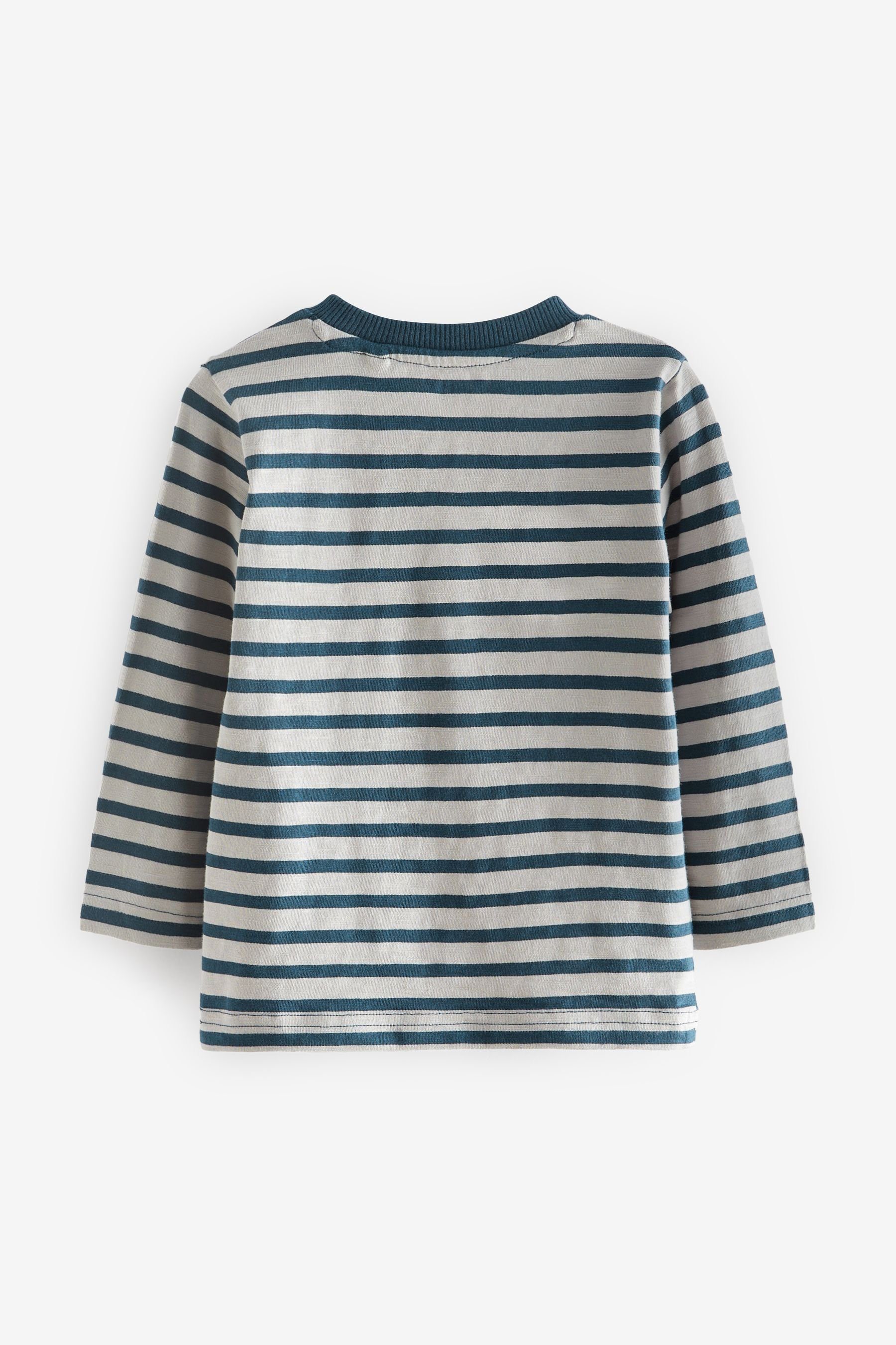 Next Langarmhemd Langärmliges T-Shirt mit Navy Blue/White Polar Tasche Bear Stripe (1-tlg)