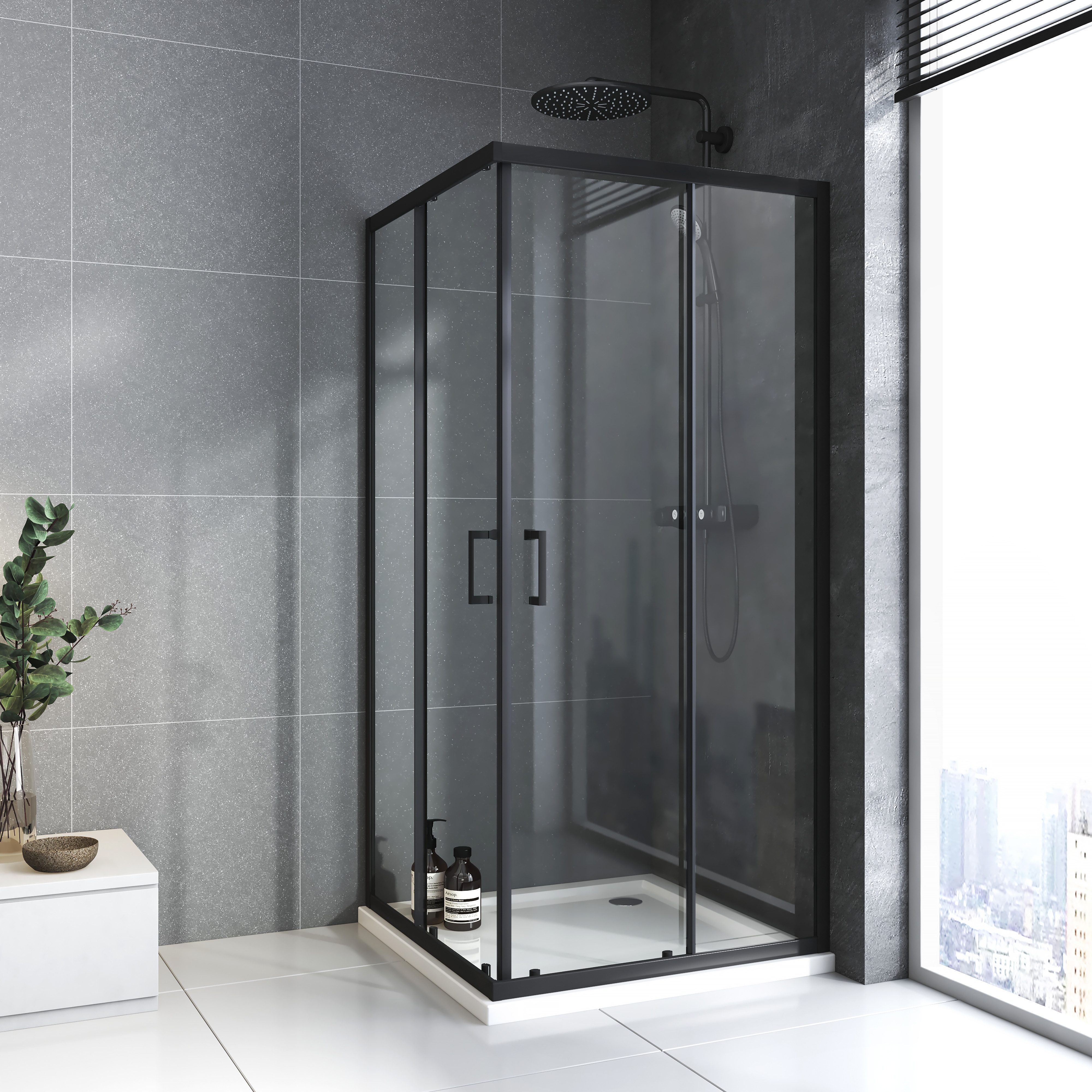 Boromal Eckdusche Duschkabine Schwarz 80x80 x185cm, günstig online kaufen