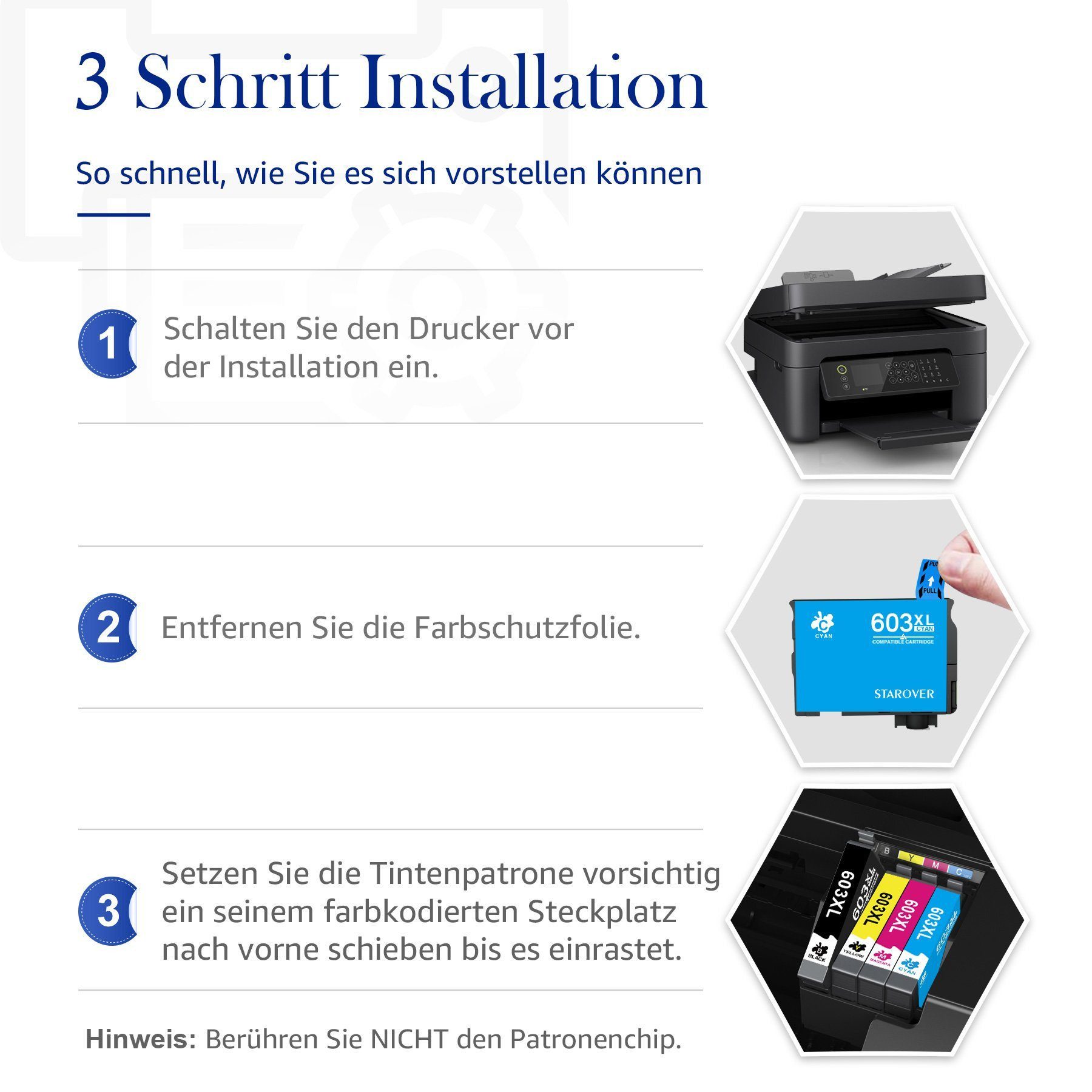 STAROVER 3/4/8er 603XL Kompatibel für EPSON 603 Druckerpatronen Multipack Tintenpatrone (XP-4105 XP-4150 XP-4155 XP3105 XP-3150, WF-2810 WF-2830 XP-2100 XP-2105 XP-2150 XP-2155 XP-3100)