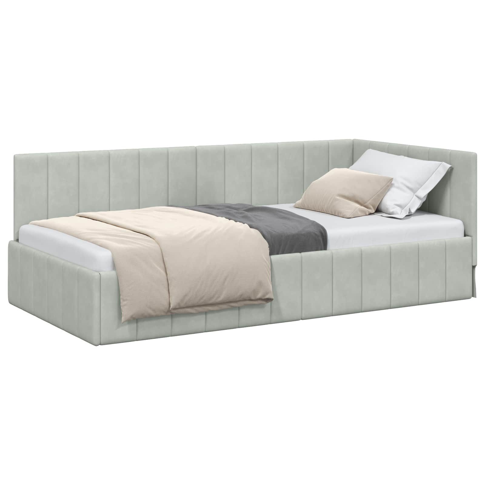 vidaXL Bett Eckbettgestell mit Kopfteil Hellgrau 90 cm x 190 cm Samt (1-tlg)